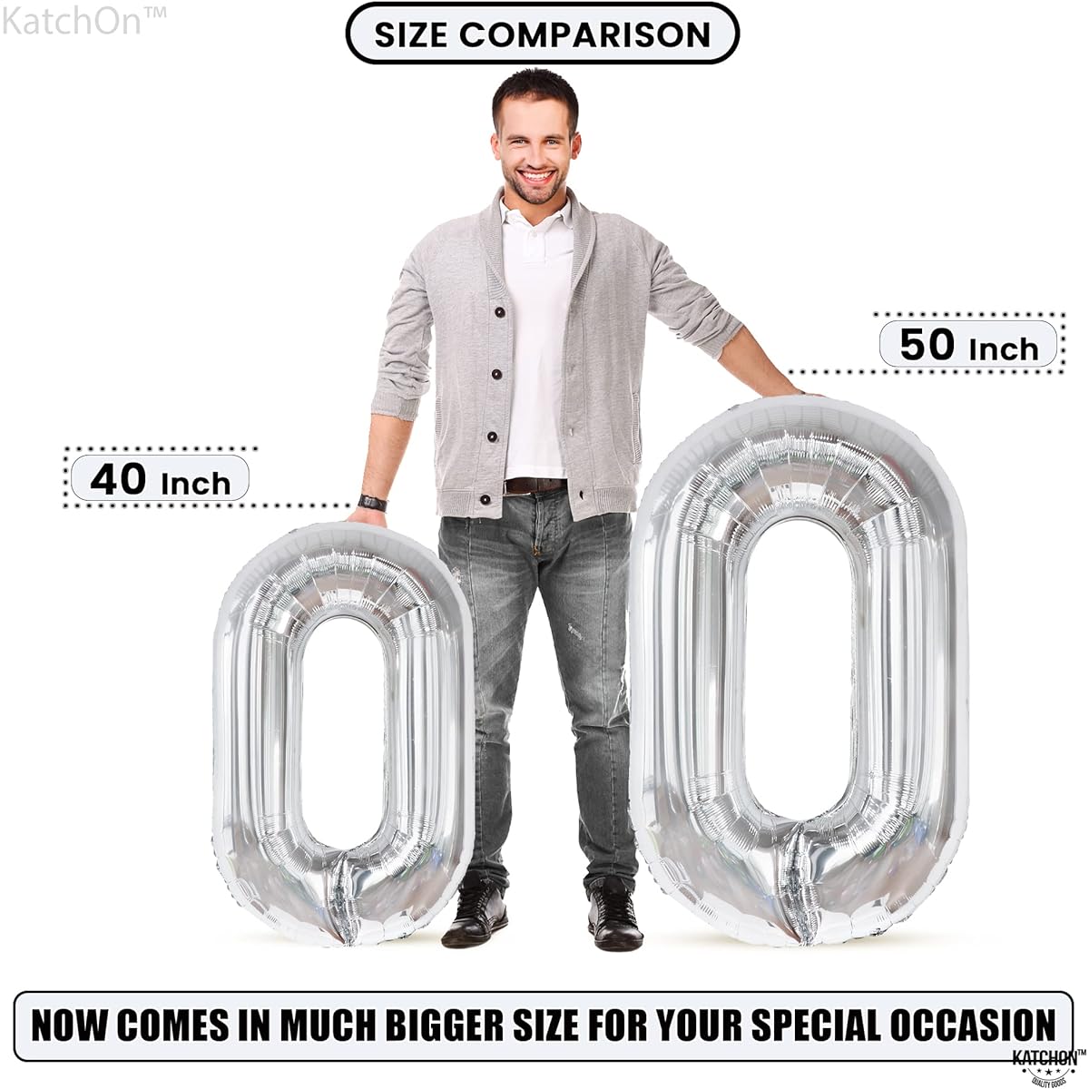 KatchOn 50 inch Silver Number 0 Balloons, Mylar 0 Number Balloons, Silver 0 Balloons, Party Decorations, Silver 0 Balloons, Silver 0 Pieces, for Birthday Parties, Anniversary Decorations