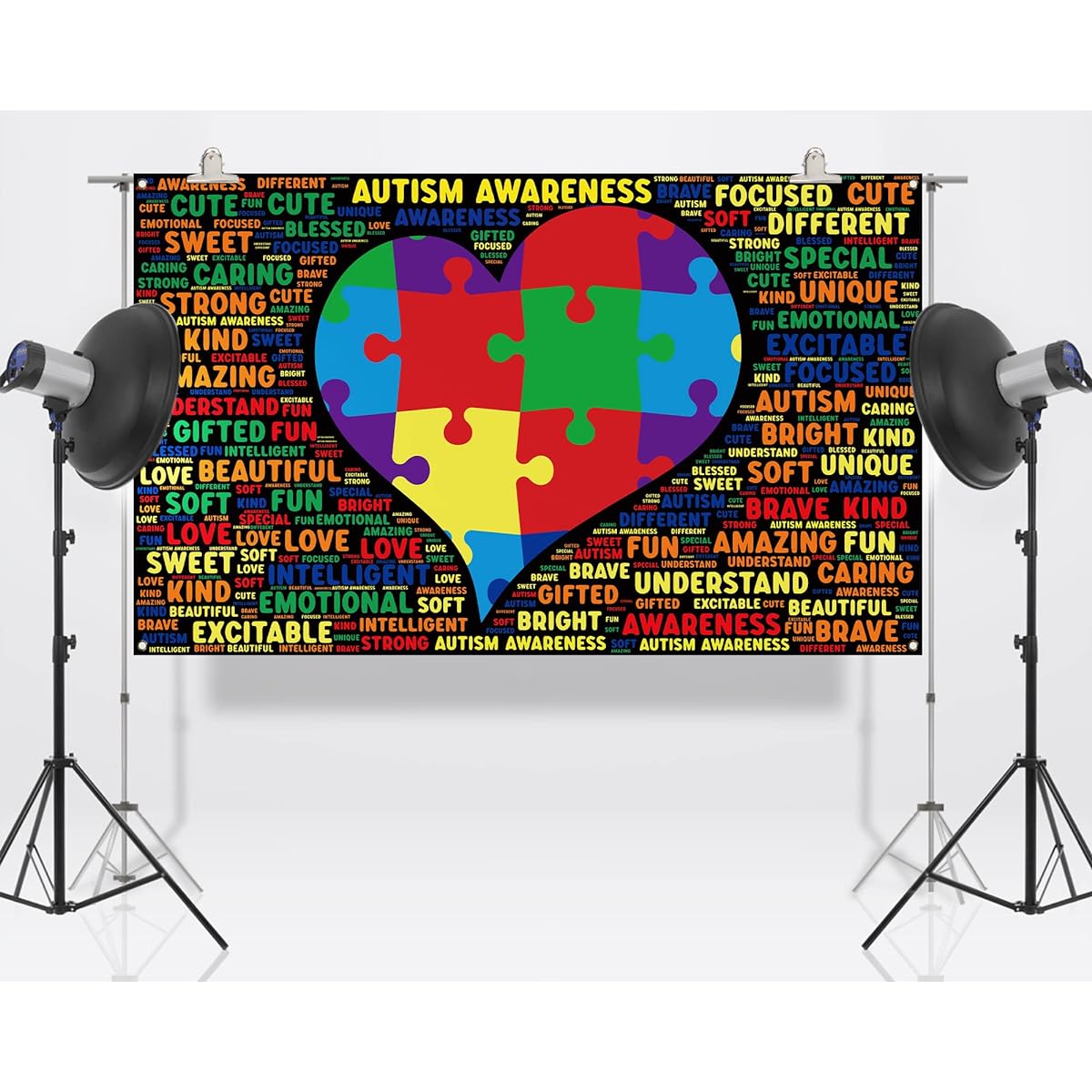 Nepnuser Autism Awareness Photo Booth Backdrop Puzzle Pieces Love Heart April Decorations Be Kind Indoor Outdoor Wall Decor - 5.9x3.6ft
