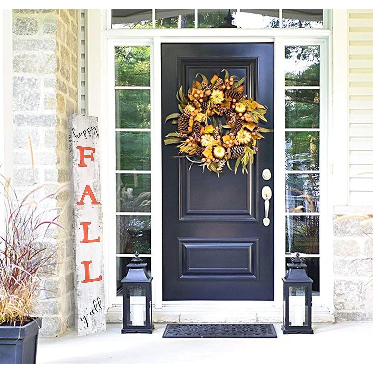 Rockin' Wood Reversible Sign for Fall and Christmas - 5' Tall - Rustic Farmhouse Front Porch Sign with Characters - Happy Fall Y'all and Merry Christmas