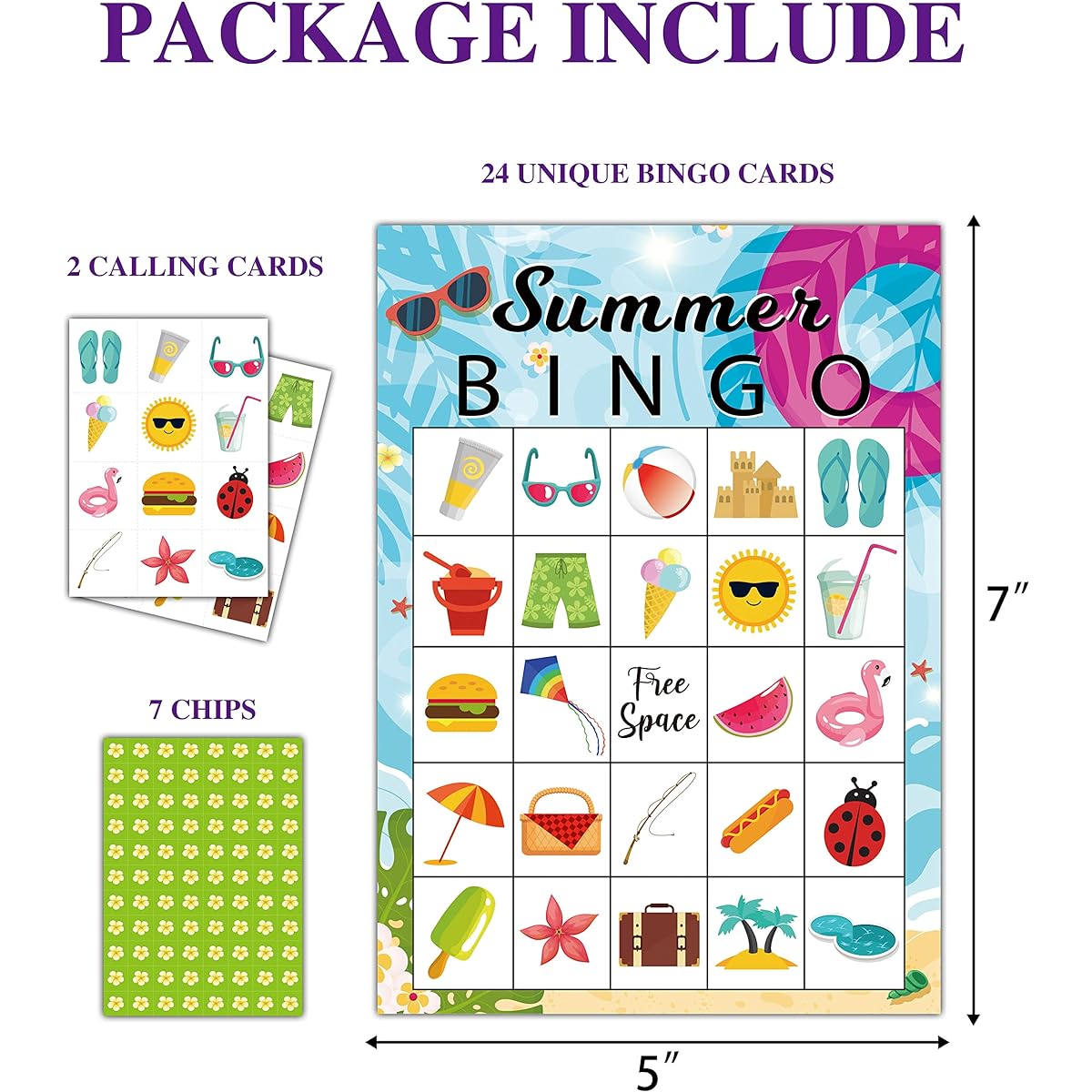 Summer Bingo Game Summer Party Game Bingo Cards for Kids School Party Birthday Beach Party Favors Decoration Serves 24 Bingo Game (A01)