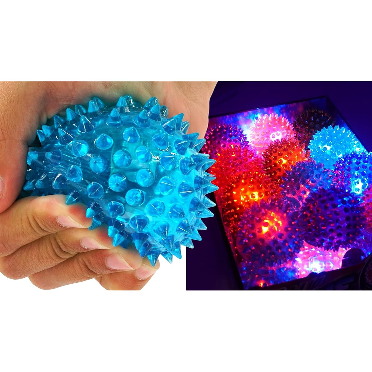 JA-RU Light Up Spike Rubber Ball (Pack) with 1 Collectible Bouncy Ball. Flashing Light Soft Colorful Cool Ball Therapy Ball 2.5 Inch | Item #695 12 Pack 987