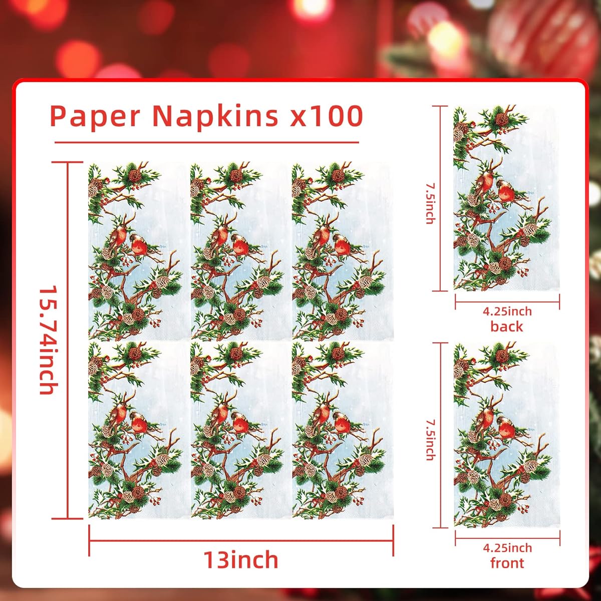 Quera 100 Pack Christmas Guest Napkins Paper Napkins Red Berry Cardinal Disposable Party Beverage Napkins Decorative Table Napkins Winter Dinner Merry Christmas Holiday Christmas Decorations Party Supplies