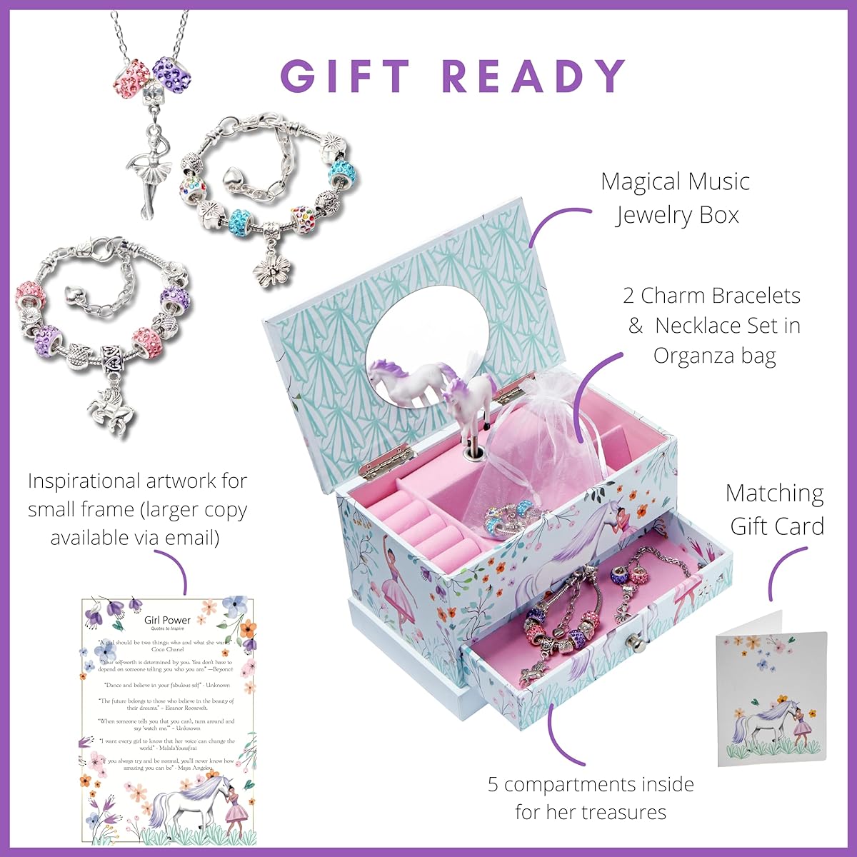 Ballerina Unicorn Jewelry Box for Girls, Charm Bracelet Making Kit, Girls Ballerina Unicorn Kids Jewelry Box, Girls Music Box - Ideal Unicorn Gifts for Girls, Ballerina Dance Recital Gifts, Gifts for Girls