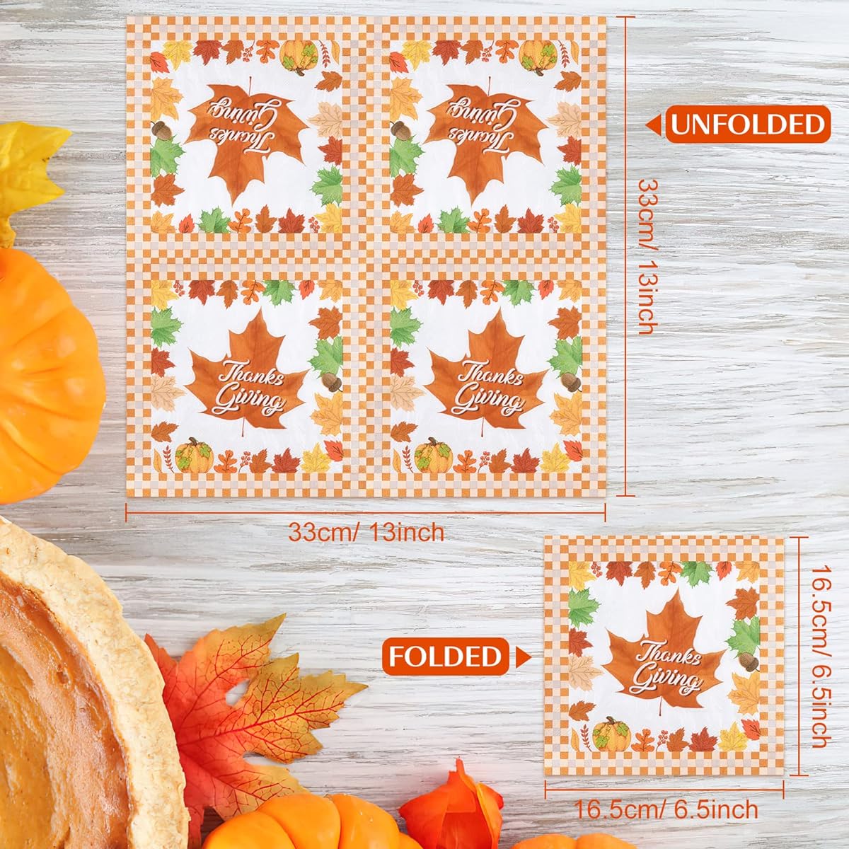 PLULON Thanksgiving Napkins, Fall Leaves Paper Napkins Turkey Guest Napkins Fall Harvest Party Supplies Thanksgiving Dinner Table Decorations 60 Pieces