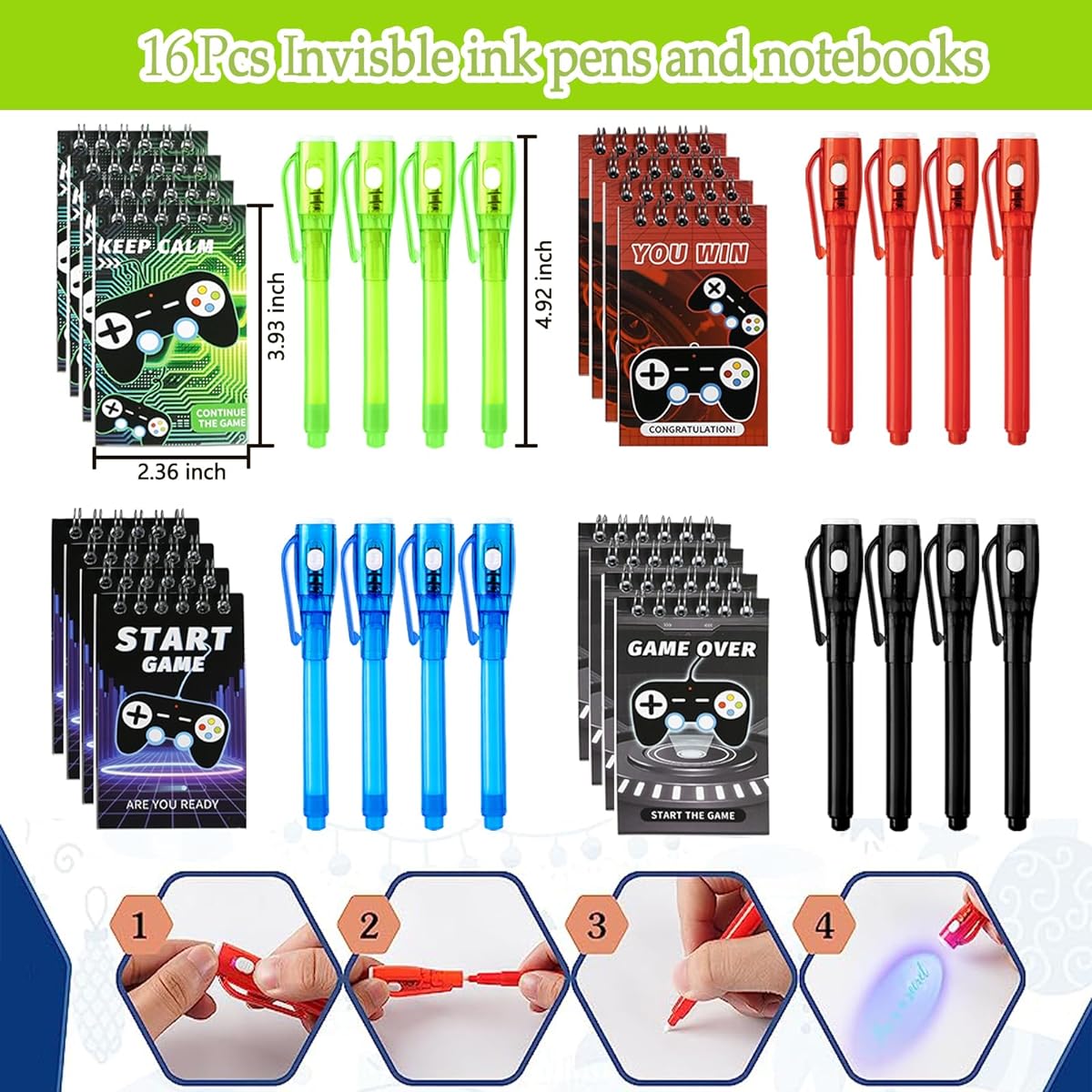 80pcs Video Game Party Favors Party Supplies Invisible Ink Pens Notebooks Silicone Bracelets Gift Paper Bags Video Game Controller Keychain Birthday Supplies for Kids Gamer Party Favors Game Stuffer Bags