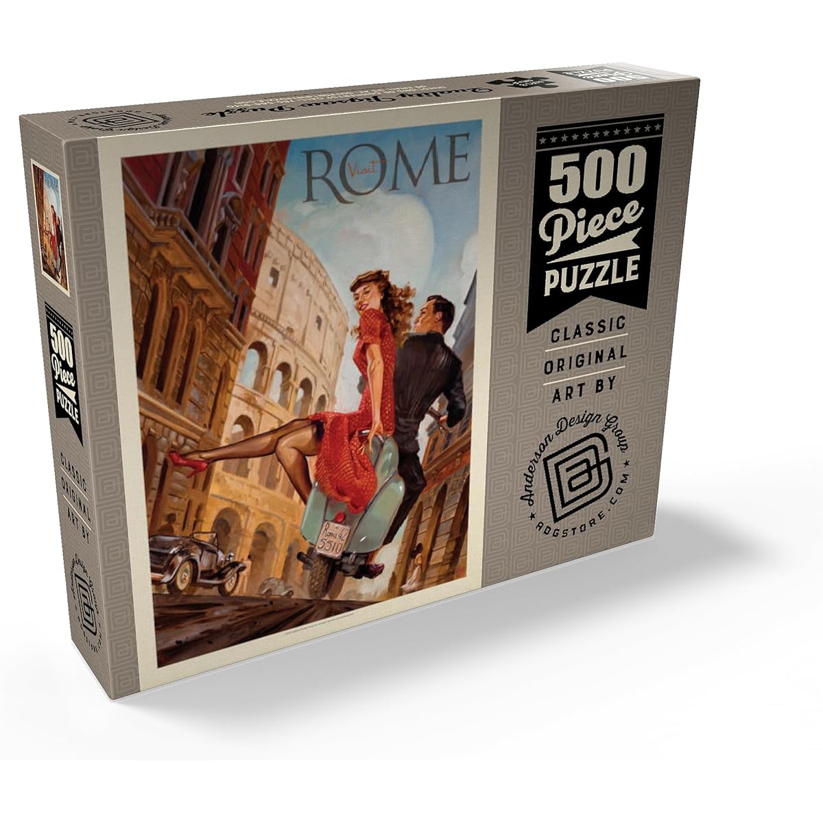Italy: Vespa Rome, Vintage Poster - Premium 500 Piece Jigsaw Puzzle for Adults