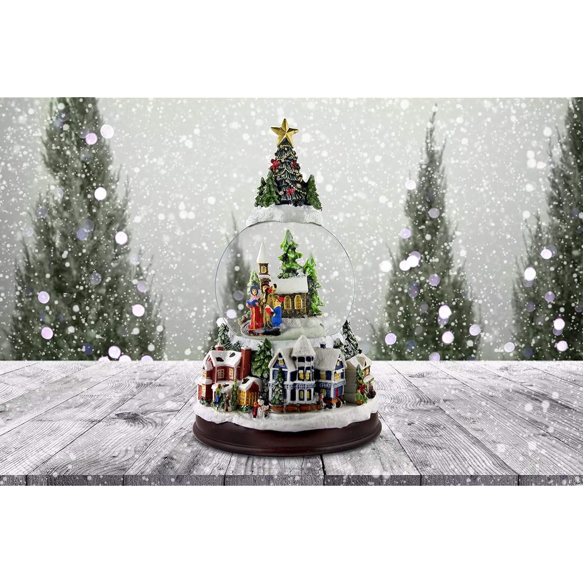 San Francisco Music Box Company Carolers Musical Snow Globe with Tree Top and Village Base