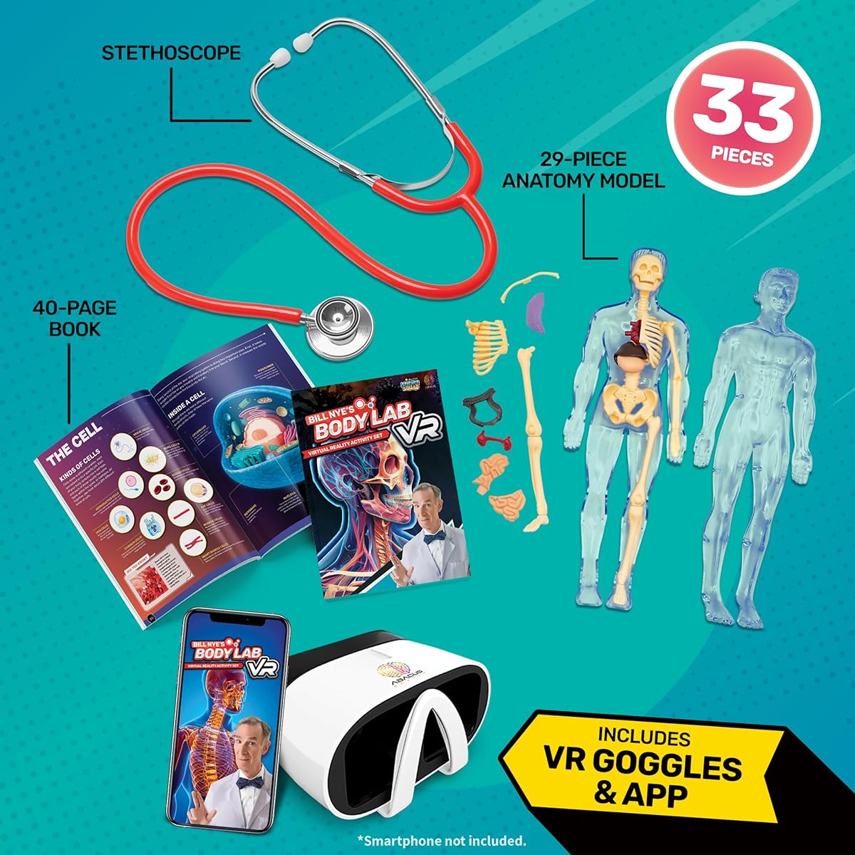 Abacus Brands Bill Nye's Body Lab VR Virtual Reality Kids Science Kit Book Interactive Learning Activity Set