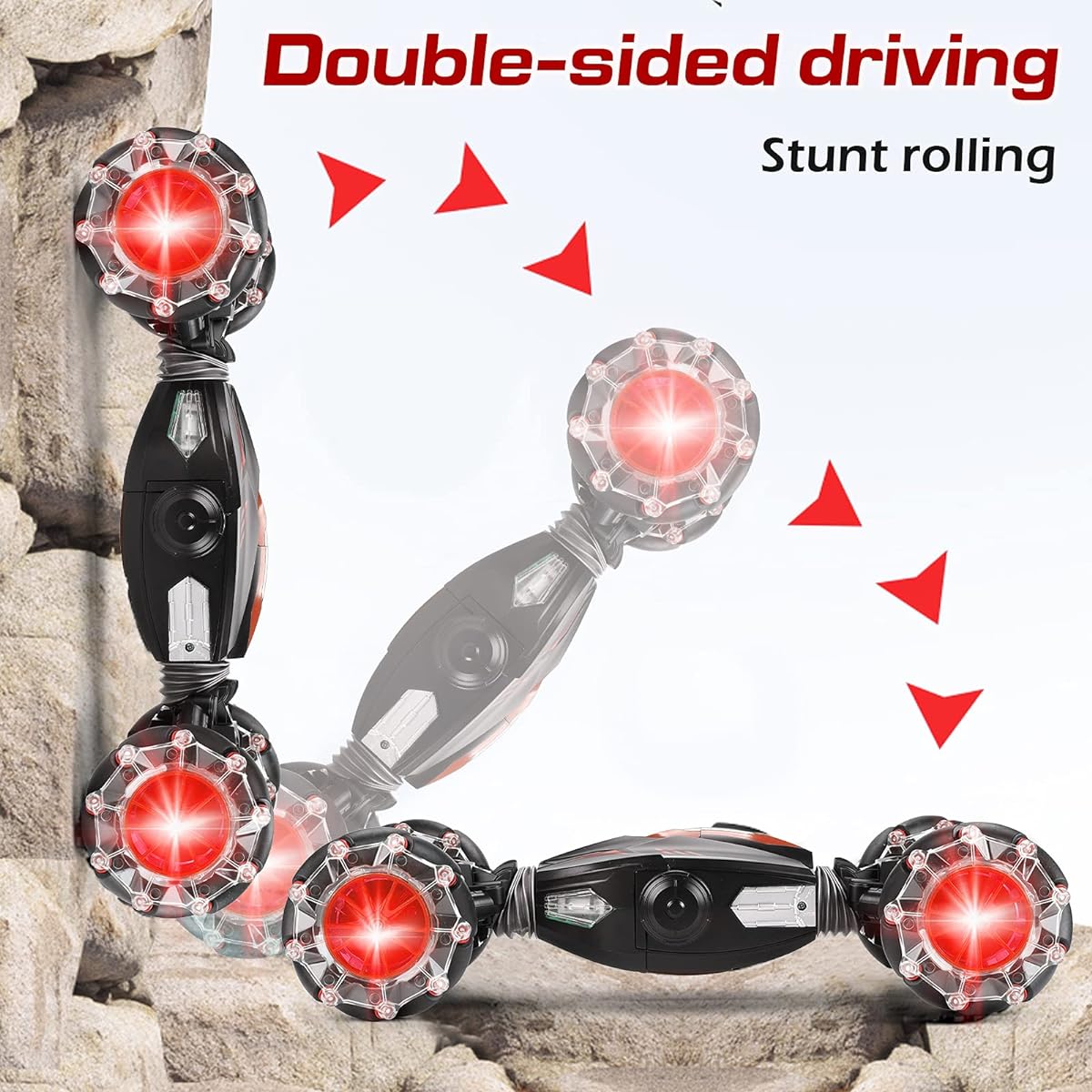NQD Remote Control Car, 1:10 Scale Rc Stunt Car, 4WD Transform 25 Km/h Watch Gesture Sensor Car, Double Sided Rotating All Terrain Drift Vehicle with Light Music