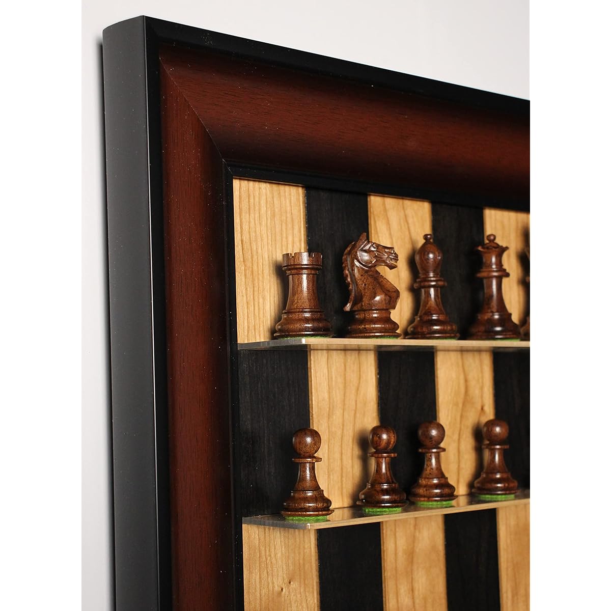 Rosewood Chess set on Black Cherry vertical Straight Up Chess Board