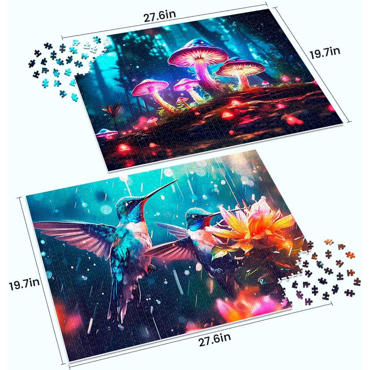 Edsjegn 2 Pack 1000 Piece Puzzle Adult Jigsaw Puzzle 1000 Piece 2000 Piece Puzzle Adult Hummingbird Mushroom Jigsaw Puzzle White Elephant Gift