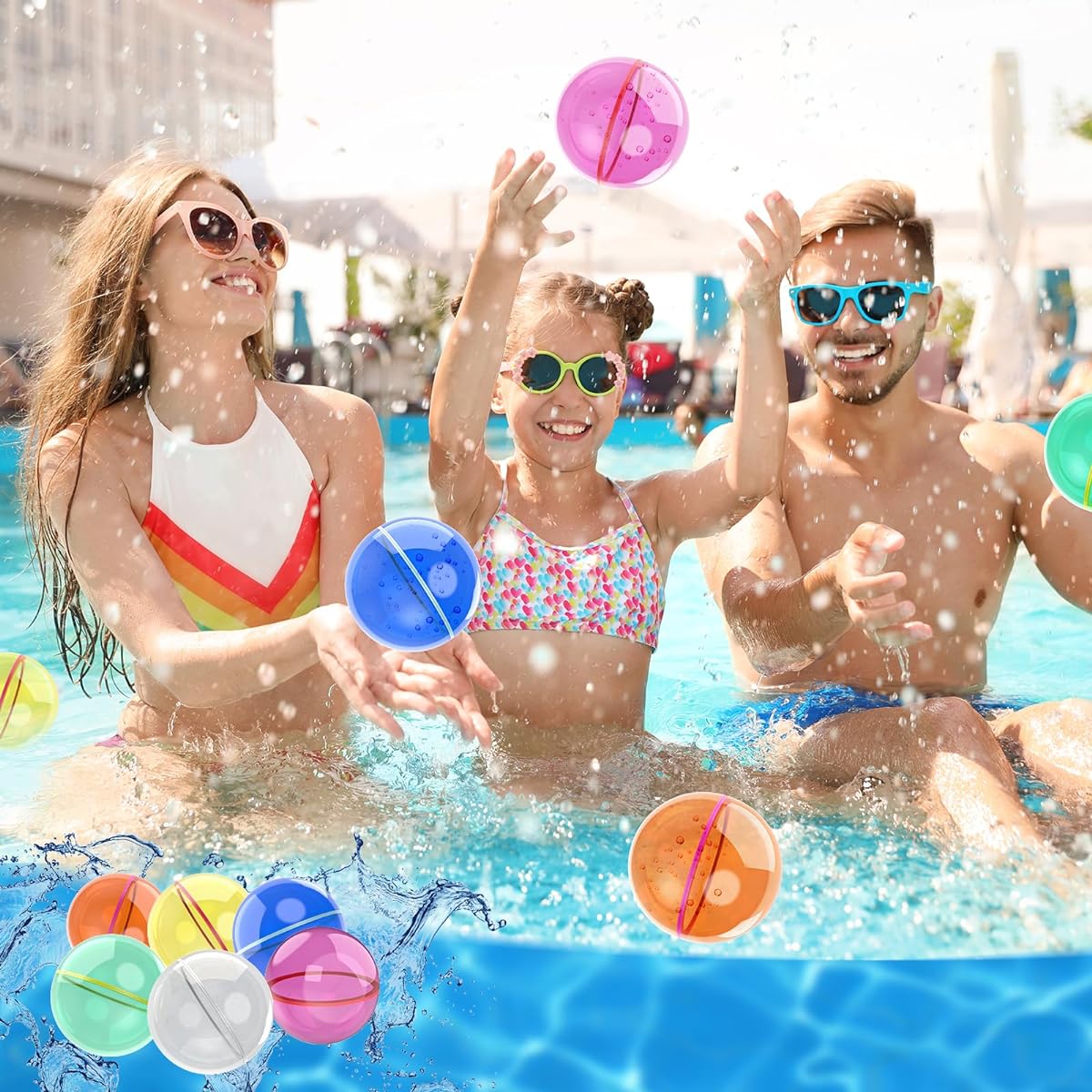 Reusable Water Balloons for Kids Outdoor Water Play Pool Beach Bath Toys Quick Fill Self Seal Water Balls Party Supplies for Summer (7 Pack)