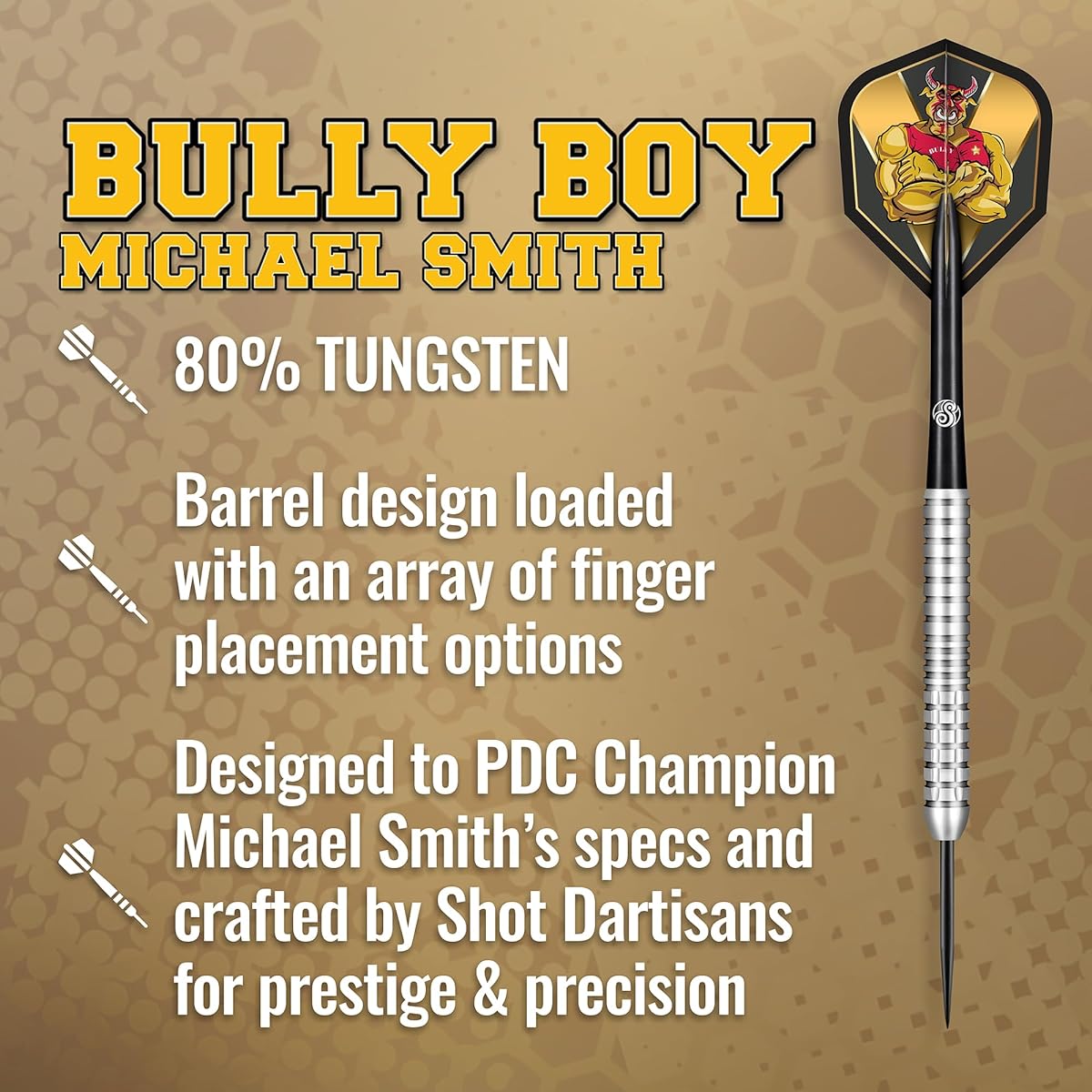 Shot! Darts Michael Smith Bully Boy Precision 80% Tungsten Professional Throwing Darts Steel Tip Set Pro Design Dart Flights Unisex Metal Tip Bars Adult