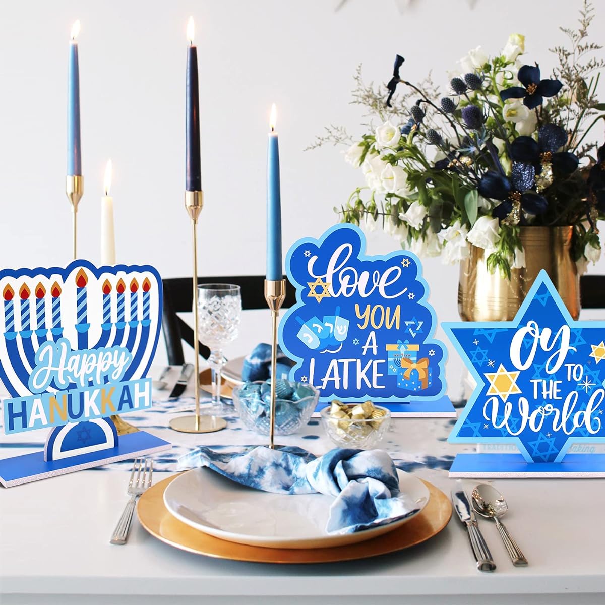 Hanukkah Decor Zingoetrie Hanukkah Centerpiece Table Decoration Chanukah Plastic Table Topper Indoor Outdoor Menorah Dridel Sign Holiday Party Favors Hanukkah Gift
