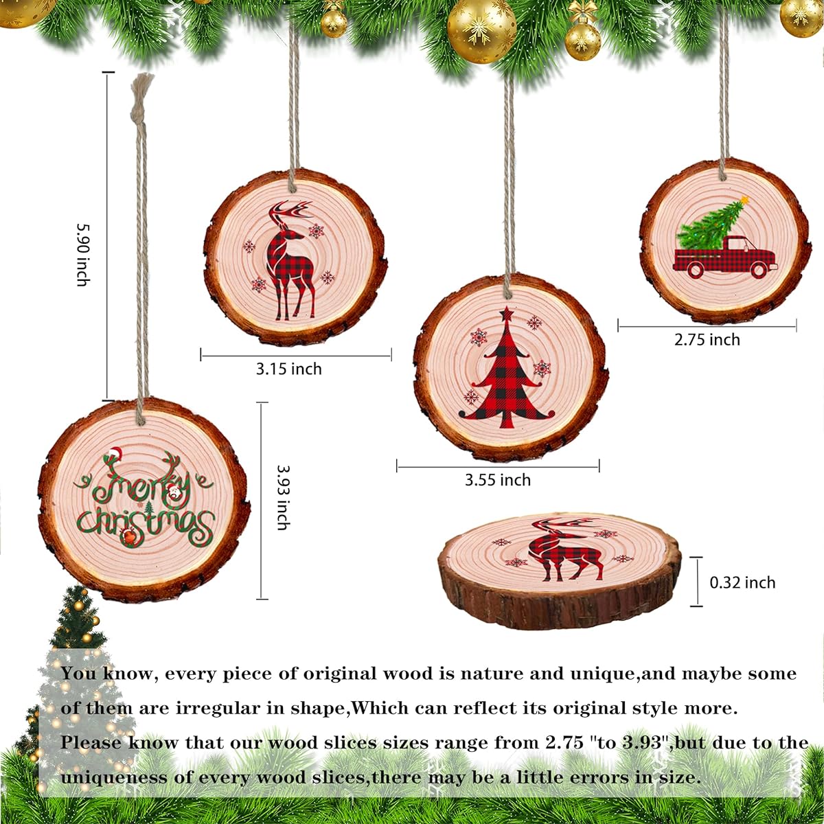 Rustic Christmas Ornaments Farmhouse Christmas Ornaments for Christmas Trees Wooden Red and Black Plaid Christmas Ornaments Holiday Decorations