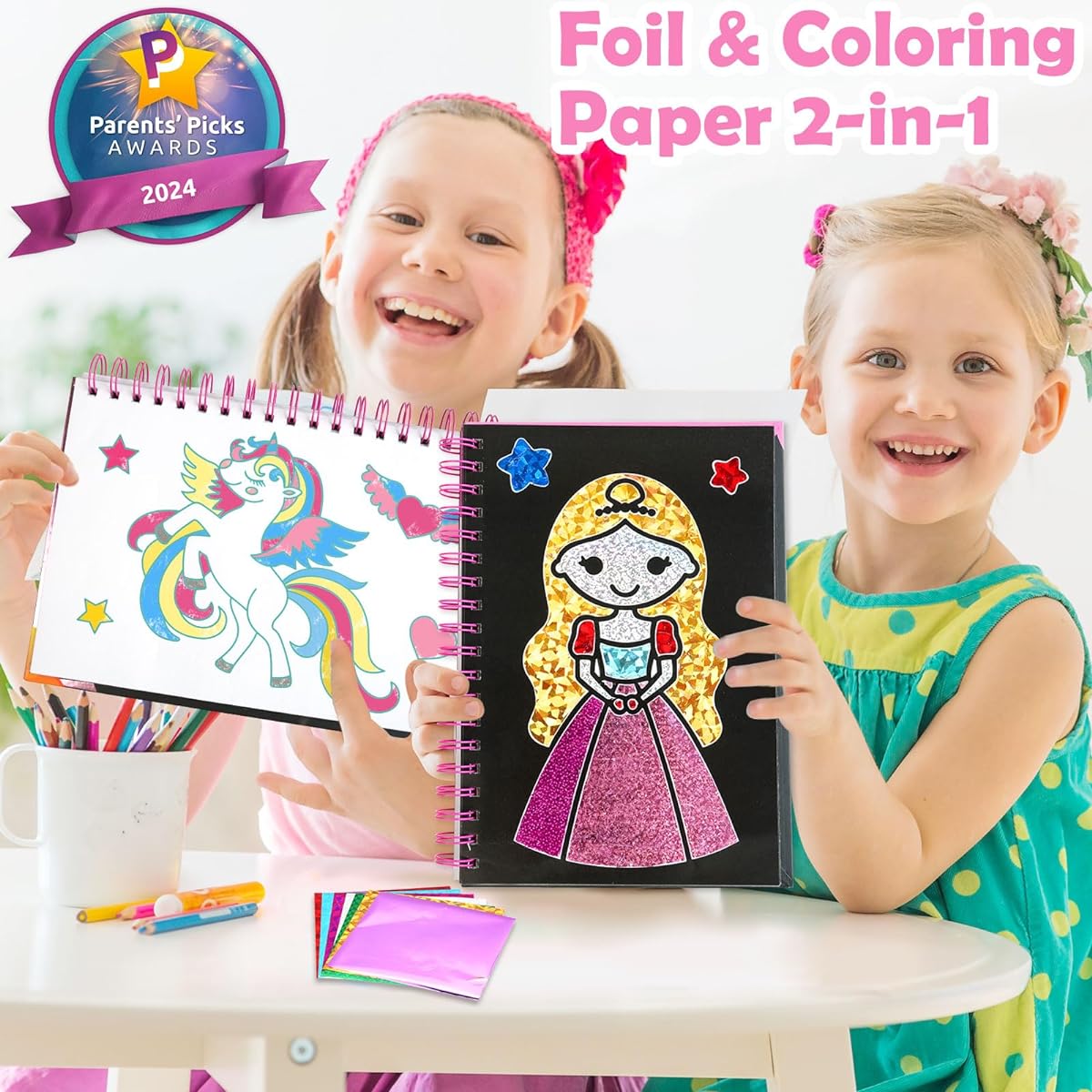 pigipigi Art Crafts Activities for Kids: Fun Foil Princess & Unicorn DIY Toy Kit, No Mess Creative Travel Supplies Set for Girls Boys Kids Ages 3 4 5 6 7 8 9