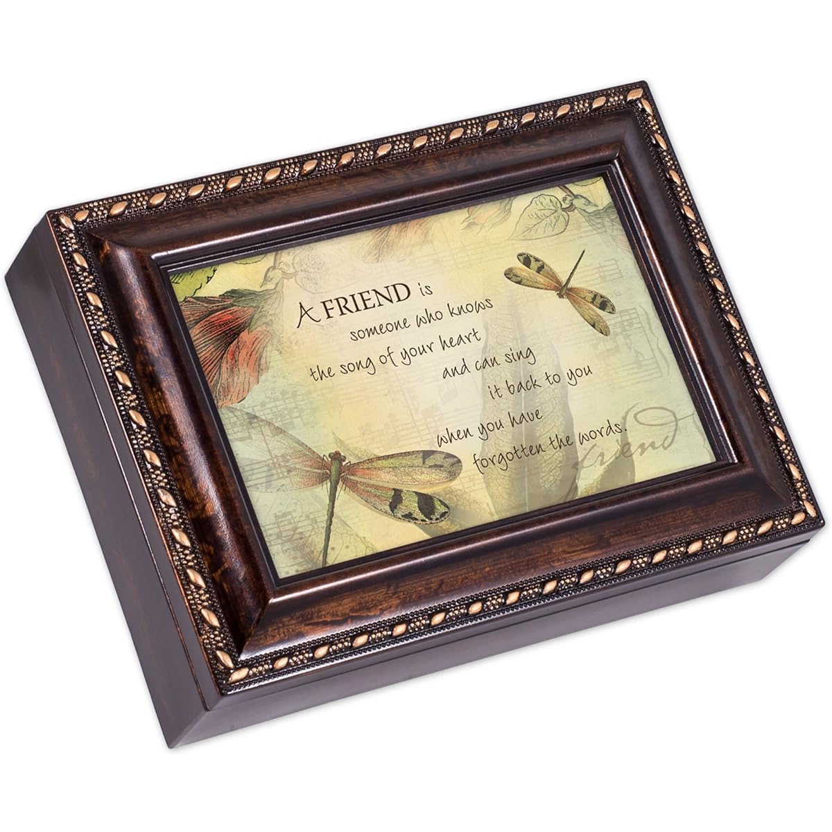 A Friend Knows Your Heart Darkwood Finish Music Jewelry Box - Plays Tune Pachelbel's Canon in D