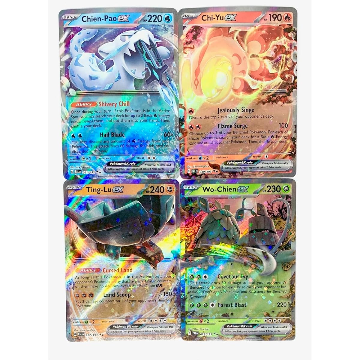 Wo Chien ex - Chien Pao ex - Ting Lu ex - Chi Yu ex - Paldea Evolved - Pokemon Ruinous Legendary Set - Treasures of Ruin 027/193-061/193-127/193-040/193