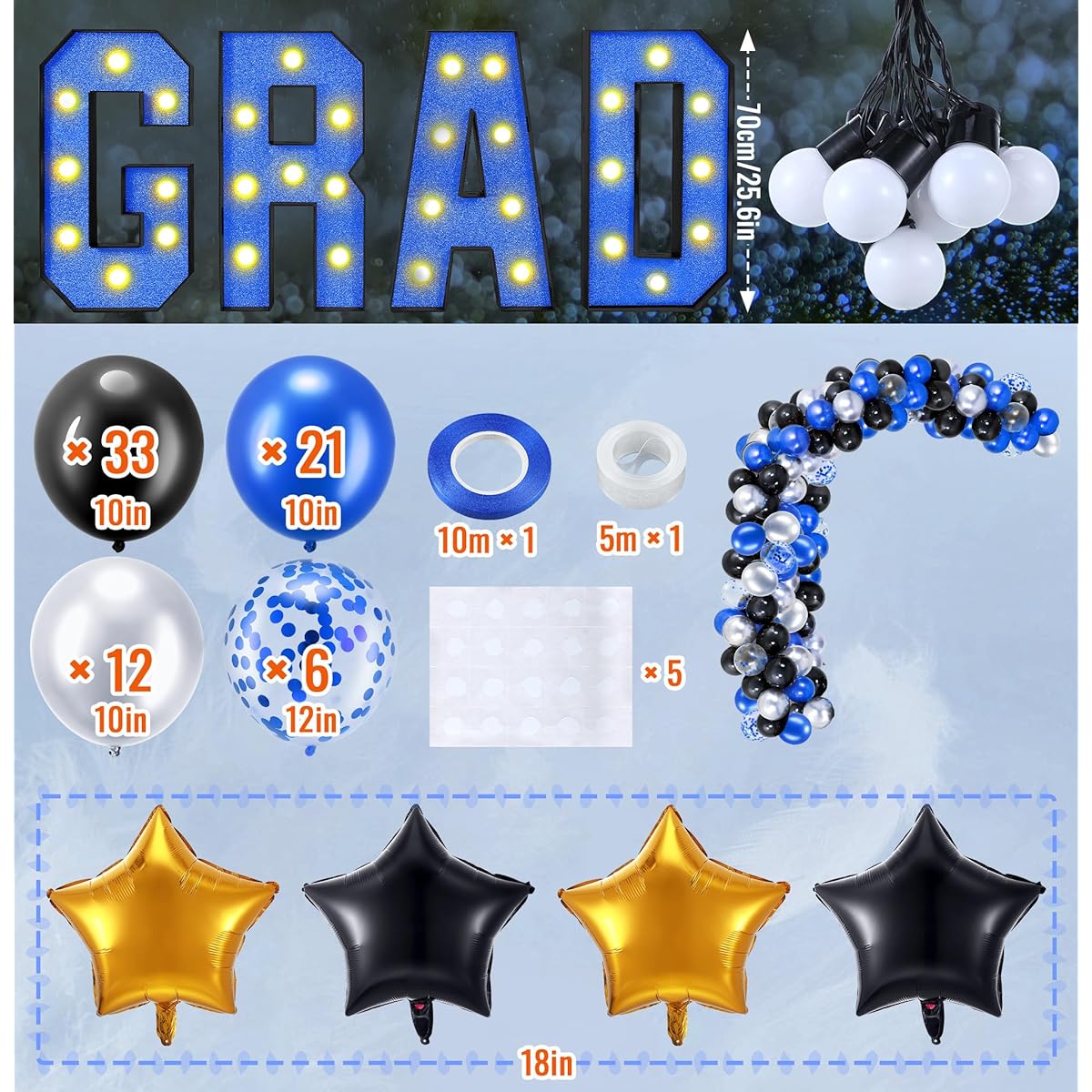 Enhon Large Graduation LED Marquee Light Sign for 2024 Graduation Party Decorations, Graduation Light Up Letters with Balloon Kit for Class of 2024 Graduation Party Decorations Supplies (Blue)