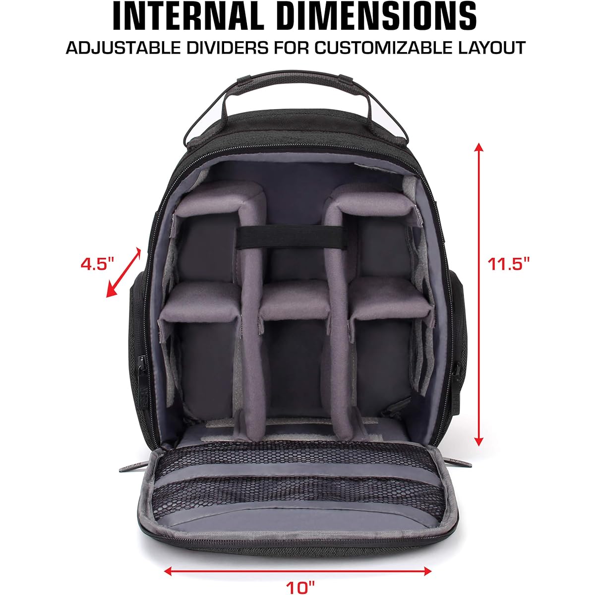 USA Gear Drone Backpack - Drone Case Compatible with DJI Mavic Pro, Spark Mini, Ryze Tello, Yuneec Breeze and More - Customizable Interior Weatherproof Storage for Drone Accessories - Black