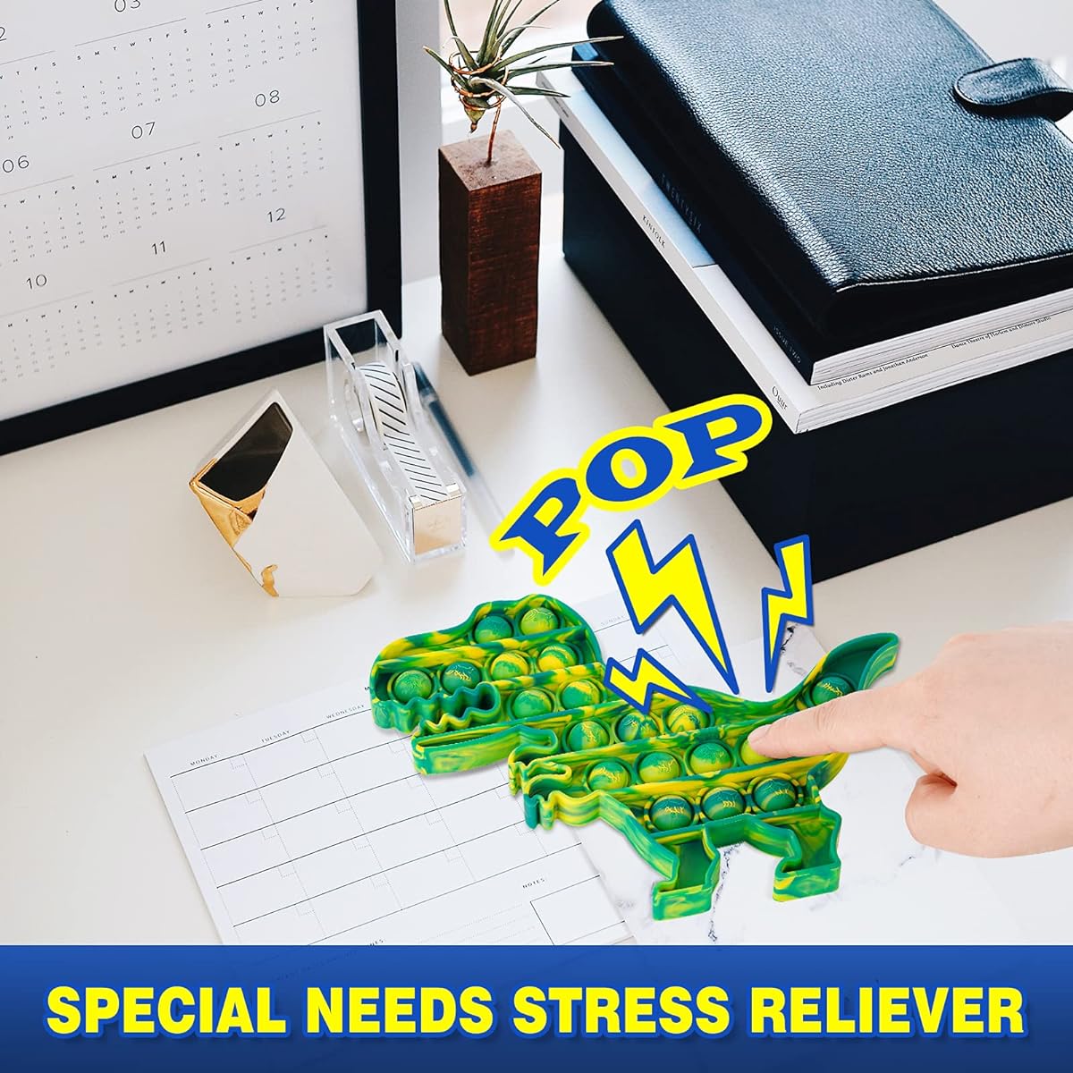 NiHealth Fidget Pack Push Pop Bubble Fidget Sensory Fidget Toy Stress Relief Bubble Popper Fidget Toy Silicone Squeeze Toy for Kids Adults Camouflage Color T-Rex Dinosaur with Fighter Jet