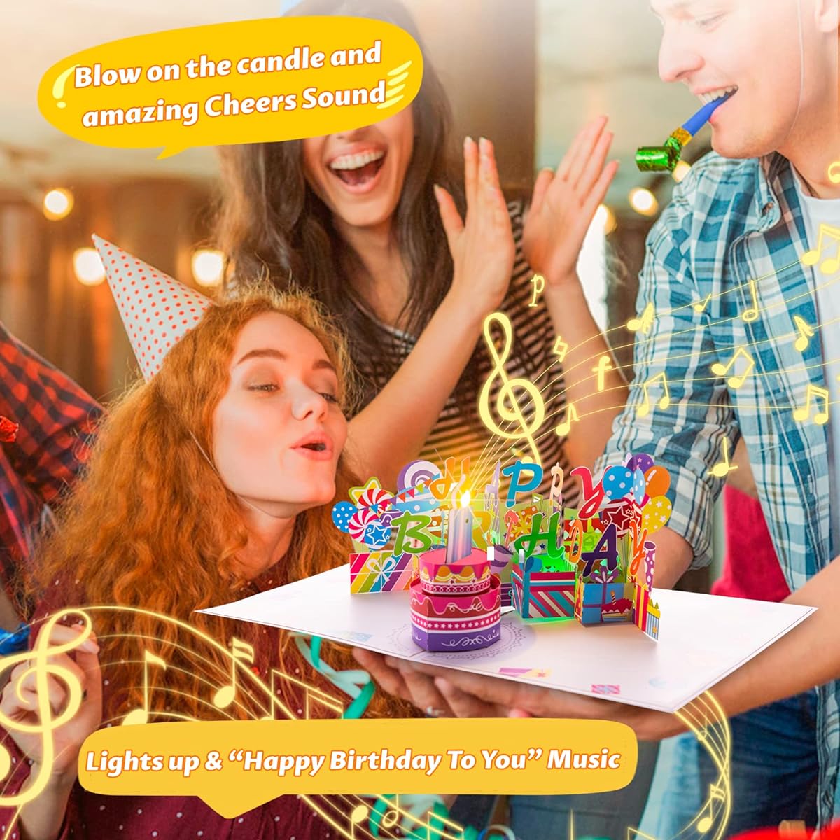 3D Pop Up Birthday Cards Luxury Blowout LED Light Candle Cake Music Happy Birthday Card Postcard Pop Up Greeting Card Gift Ideas for Women Men Mother Wife Husband Sister Boy Girl Friend Kids