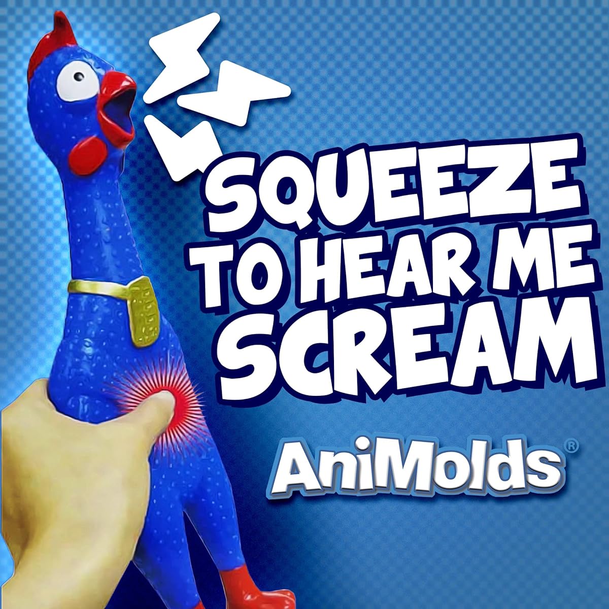 Animolds Squeeze Me Rubber Chicken Toys | Screaming Rubber Chicken for Kids | Novelty Squeaky Toy Chicken Regular Colors 6 Pack (Random Colors)