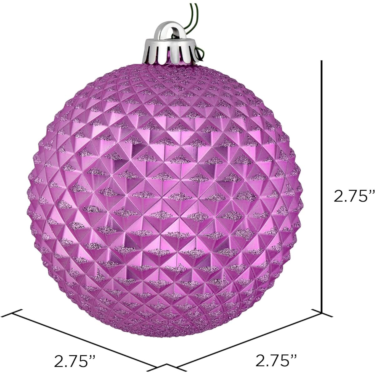 Vickerman 2.75" Christmas Ornament Balls Orchid Durian Balls with Glitter Accents, Shatterproof Plastic, Holiday Christmas Tree Decorations, Pack of 12
