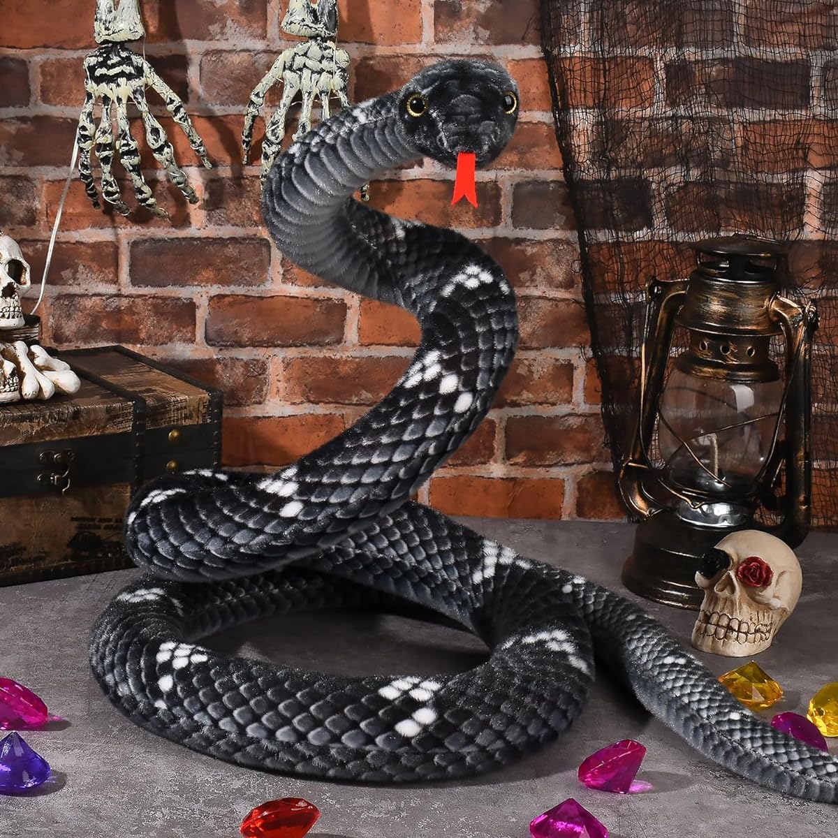 MGZTTHW Snake Stuffed Animal, 80" Large Snake Plush Toy for Kids, Giant Snake Stuffed Animal, Snake Birthday Gift Party Prank Props (Black)