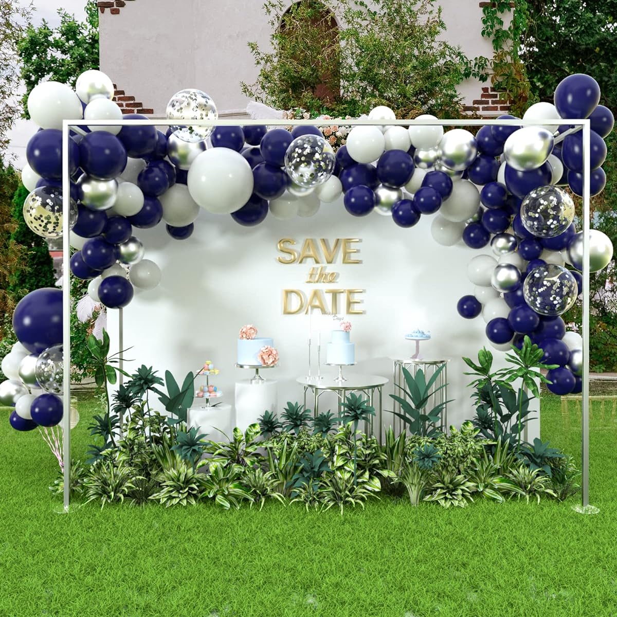 MIAHART 135 Pieces Navy Blue Silver Balloon Garland Arch Kit 5 10 12 18 Inch Royal Blue Silver Confetti White Balloons Birthday Graduation Party Decorations