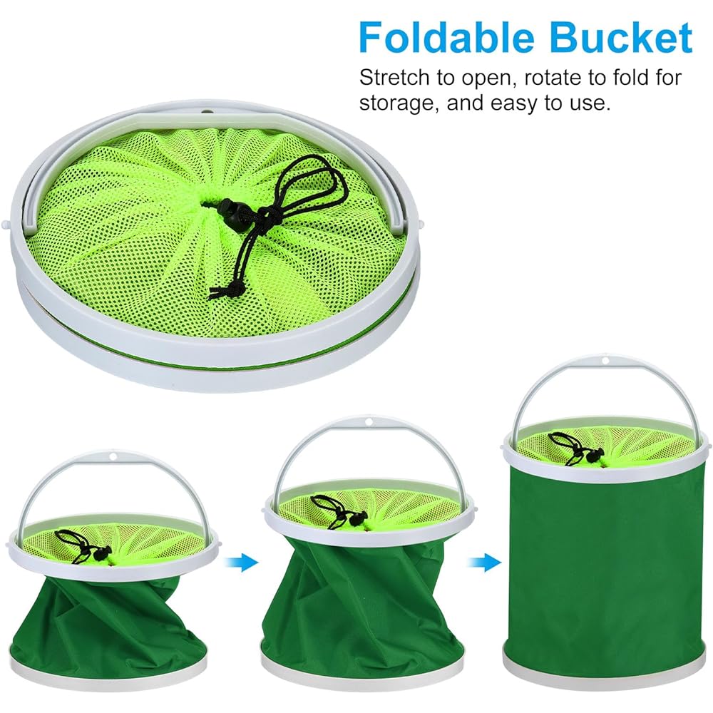 PATIKIL Water Tank Cleaning Bucket Footbath Bucket Foldable with Handle for Camping Car Wash 13L Green