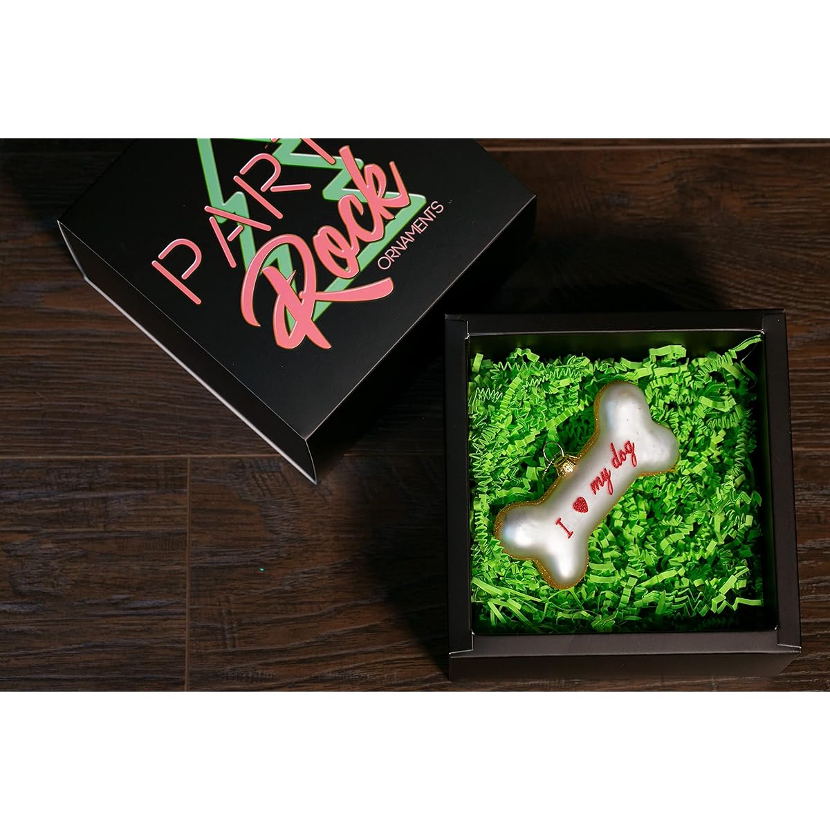 Party Rock - "I Love My Dog" Ornament - Animal Collection - 4" Wide x 2" Tall - Glass Blown Ornament for Christmas Tree