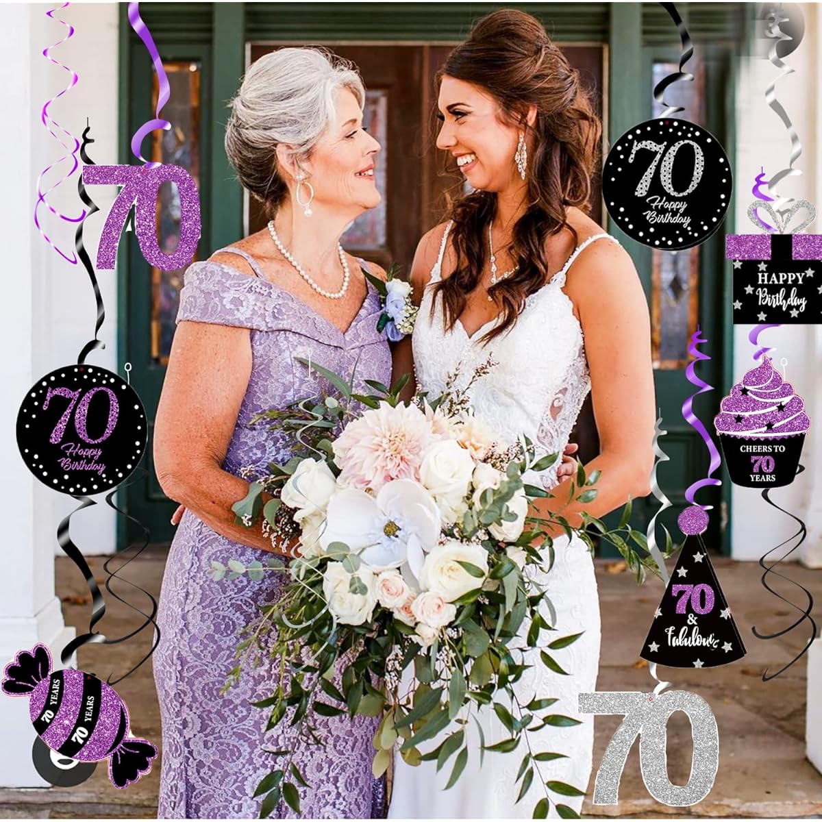70th Birthday Decorations for Women Purple Black Silver 70th Birthday Party Hanging Swirls Ceiling Decor - Women 70th Birthday Party Decorations Purple