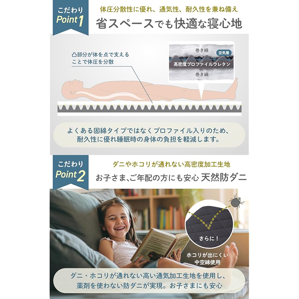 GOKUMIN Sleeping Mat, Nap Mattress, Long Zabuton, Folding Mattress, Sleeping, Compact, Resting, Sleeping in Car Mattress, Water Repellent, Non-Slip, Foldable, Contains Urethane, Body Pressure Dispersion, 6 Layer Structure