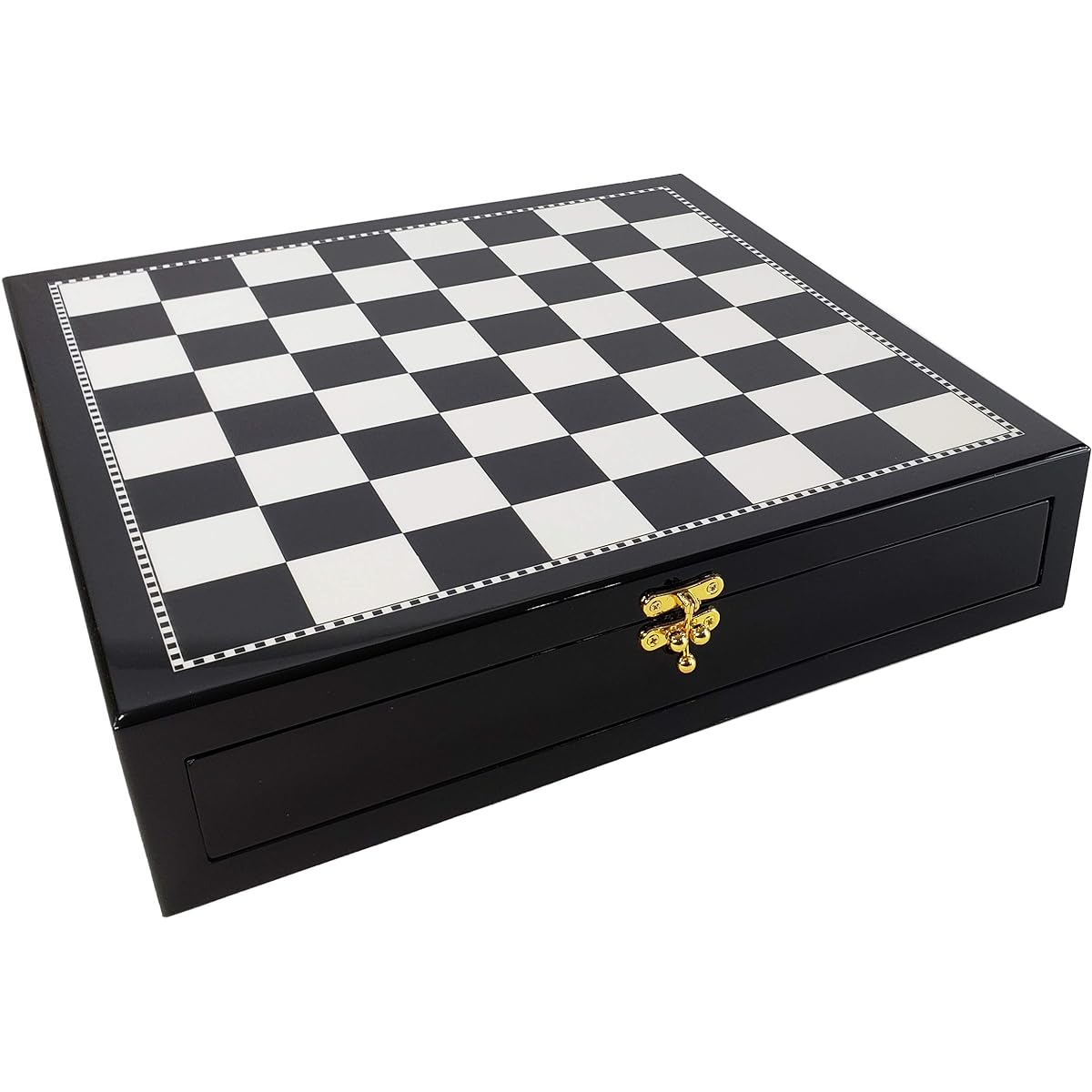 17" Black and White High Gloss Chess Storage Board Chest with 2 Drawers