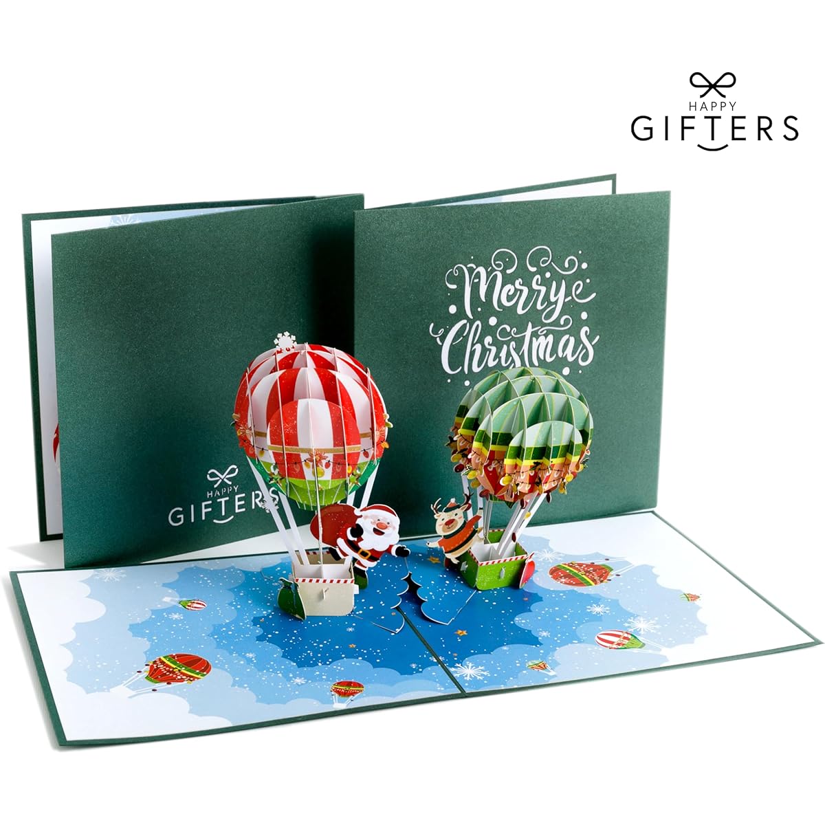HAPPY GIFTERS Santa Claus Air Balloon Pop Up Card 3D Greeting Pop Up Card Christmas Gift Pop Up Card Christmas Cards for Family Niece and Nephew Christmas Cards Holiday Gifts