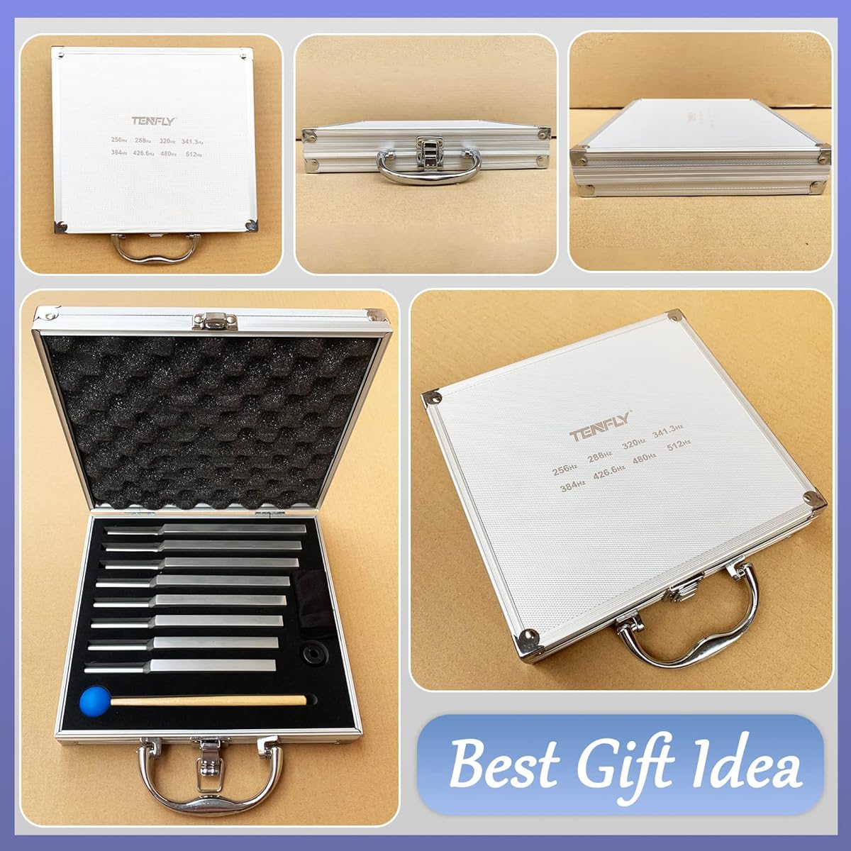 TENFLY Tuning Fork Set of 8 (256Hz, 288Hz, 320Hz, 341.3Hz, 384Hz, 426.6Hz, 480Hz, 512Hz) Tuning Fork Ideal for healing, chakra, and sound therapy Perfectly harmonizes body, mind, and spirit