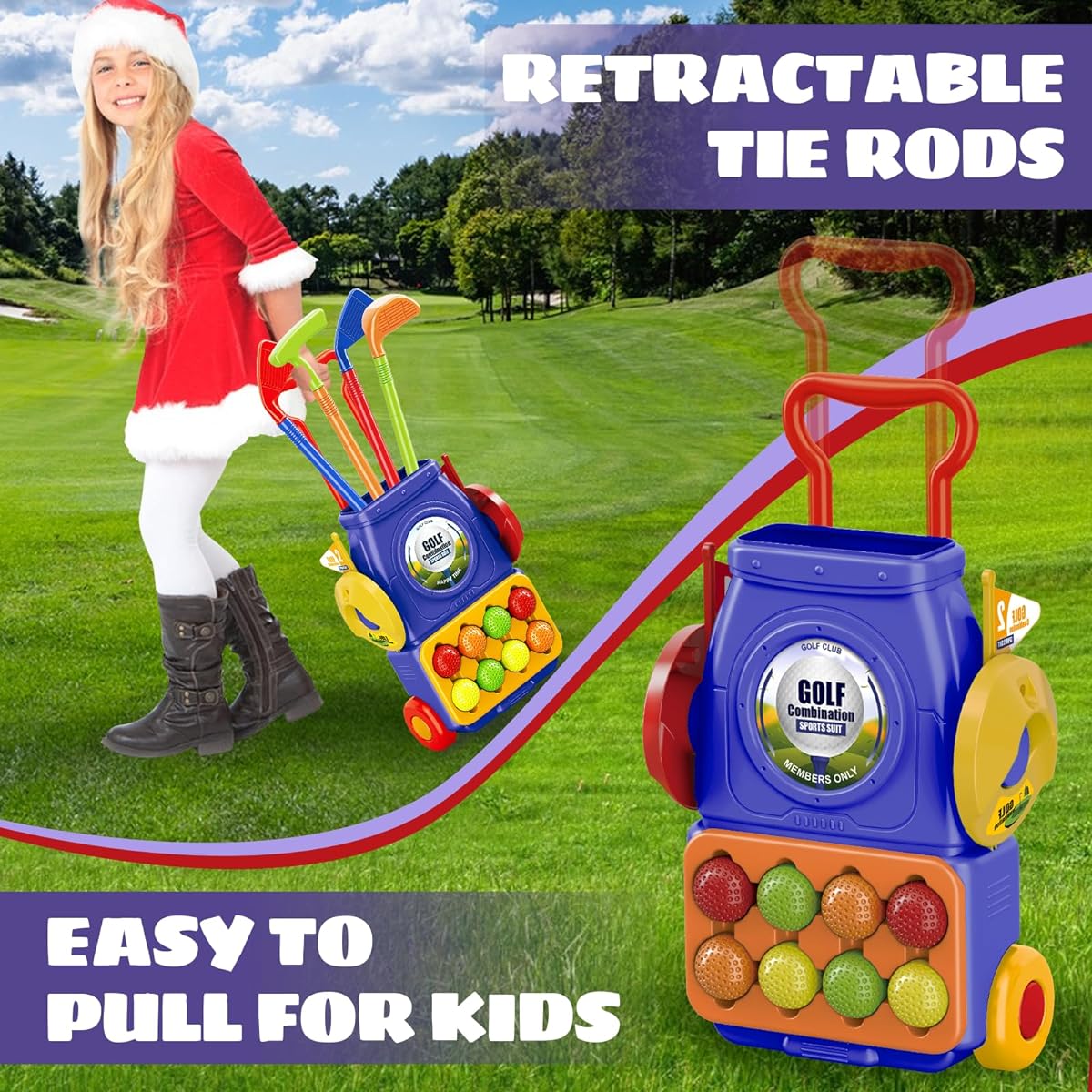 Mililier Toddler Golf Set, Kids Golf Cart Toy Set with 10 Balls, Outdoor Golf Cart for 3-5 Year Old Boys and Girls, Birthday Gift, Ages 1-3
