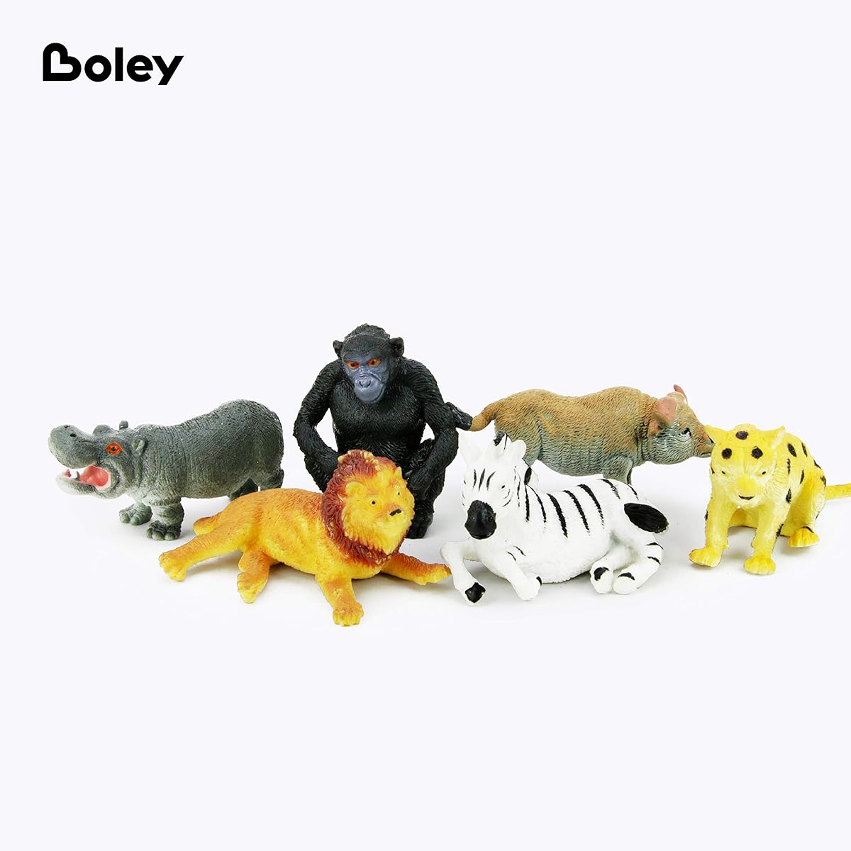 Boley Stretchable Safari Animals - 10 Piece Small Soft Plastic Zoo Toys - Wild Animal Figures for Ages 3+