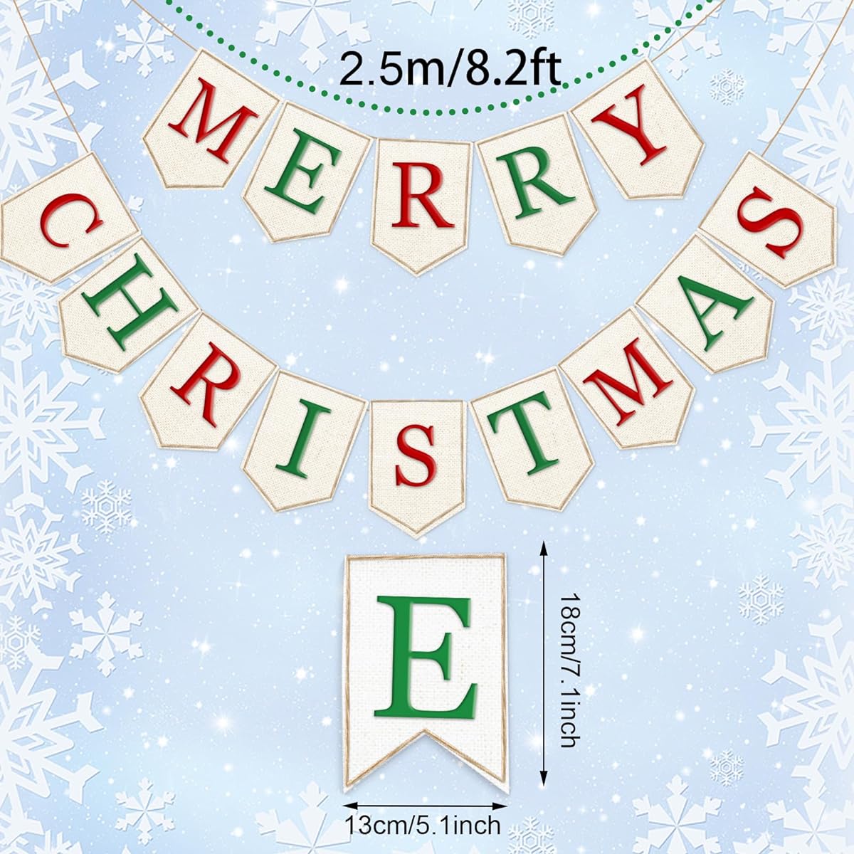 Whaline Christmas Burlap Banner Felt Merry Christmas Banner Red Green White Xmas Bunting Garland Pre-Assembled Celebration Hanging Decorations Home Party Supplies 2pcs