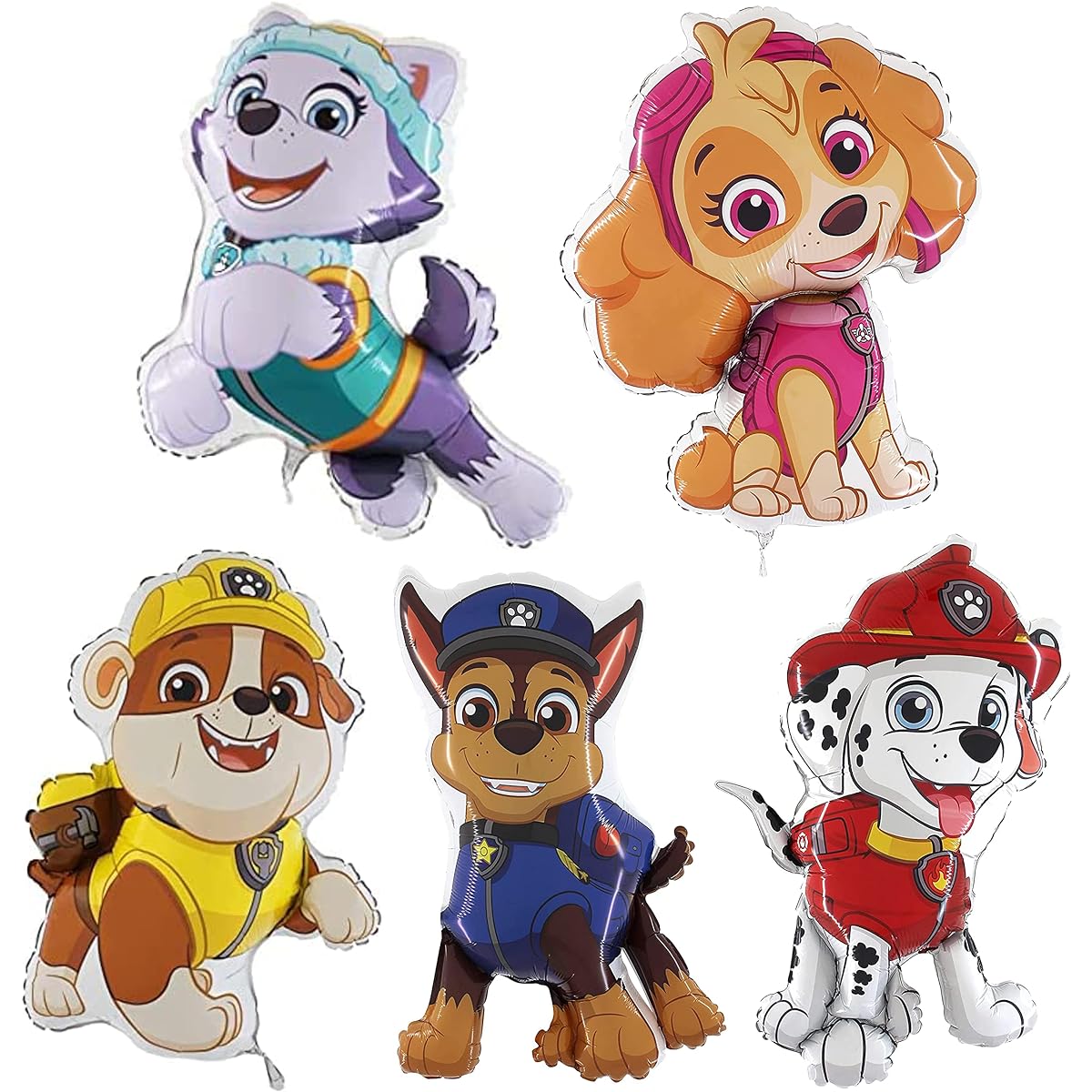 Toyland® Paw Patrol Foil Balloons 5 Pack - Chase, Everest, Marshall, Rubble & Sky Character Foil Balloons - Kids Party Balloons