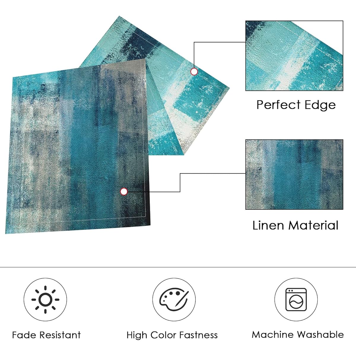 Farmhouse Table Runner Placemat Set of 6 Abstract Green Blue Gray Teal Painting Art Dining Table Decoration for Daily Use (Table Runner 72 Inches Length 6 Placemats)