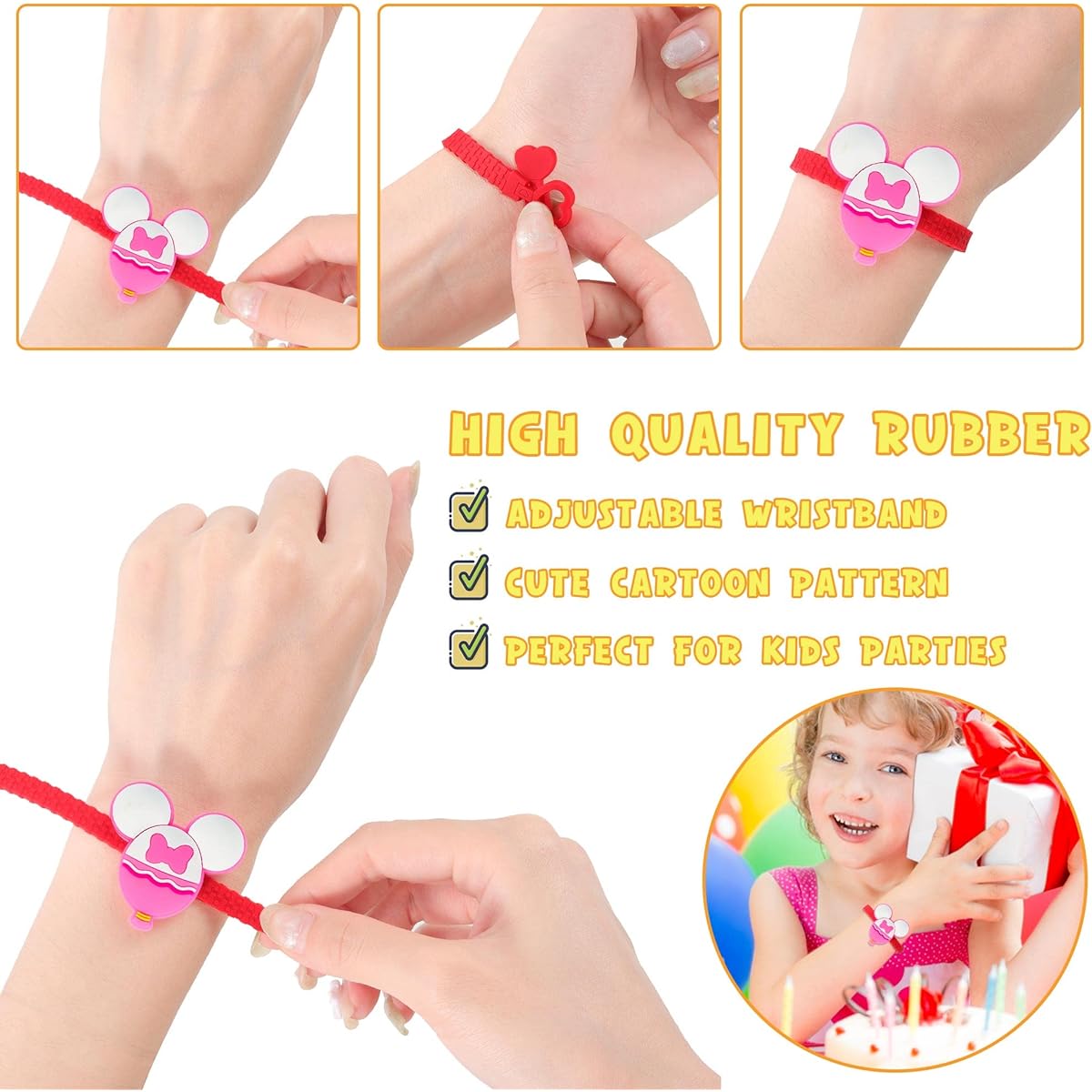 Dokotlag 24pcs Cute Mouse Theme Rubber Bracelets Adjustable Cartoon Silicone Wristbands Goodie Bag Stuffers for Kids Boys Girls Birthday Party Supplies Favors Decorations Gifts Classroom Prizes Rewards