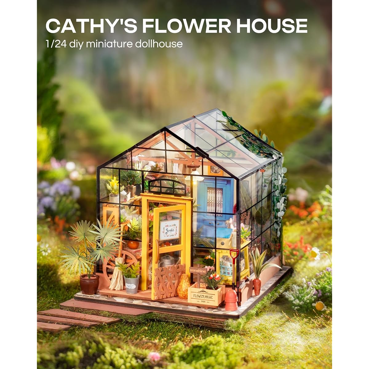 (04 Greenhouse) - Rolife Wooden Room Model Kits-Flower House-Home Decoration-Mini House Kit Crafts-Miniature Set To Build-Birthday Christmas Valentine's Day Gifts for Girls Friends Girlfriends Mom Wife Daughter