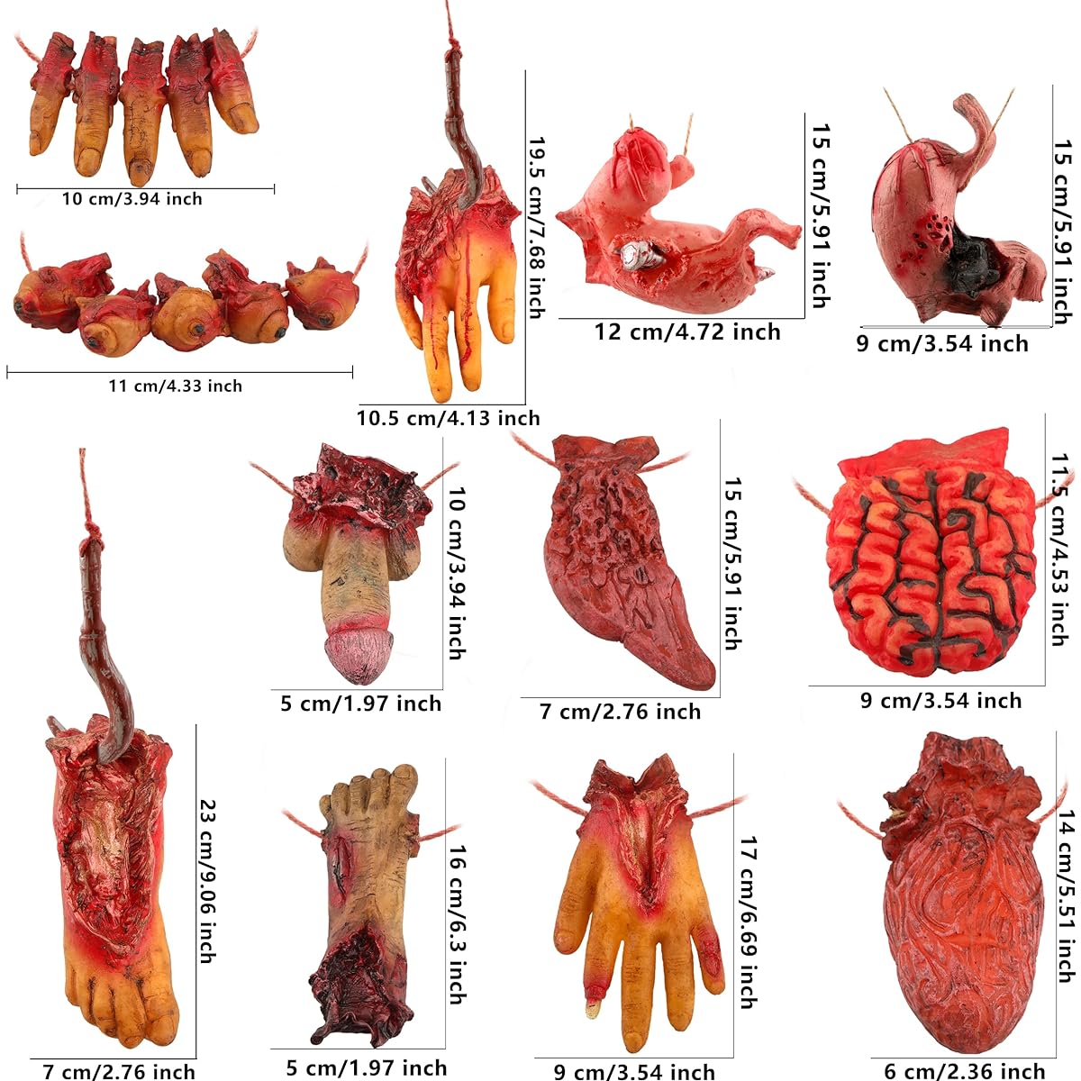 Cotiny 12 Pieces Halloween Hanging Body Parts Severed Hand Broken Bloody Props Halloween Party Prank Props Haunted House Ornaments