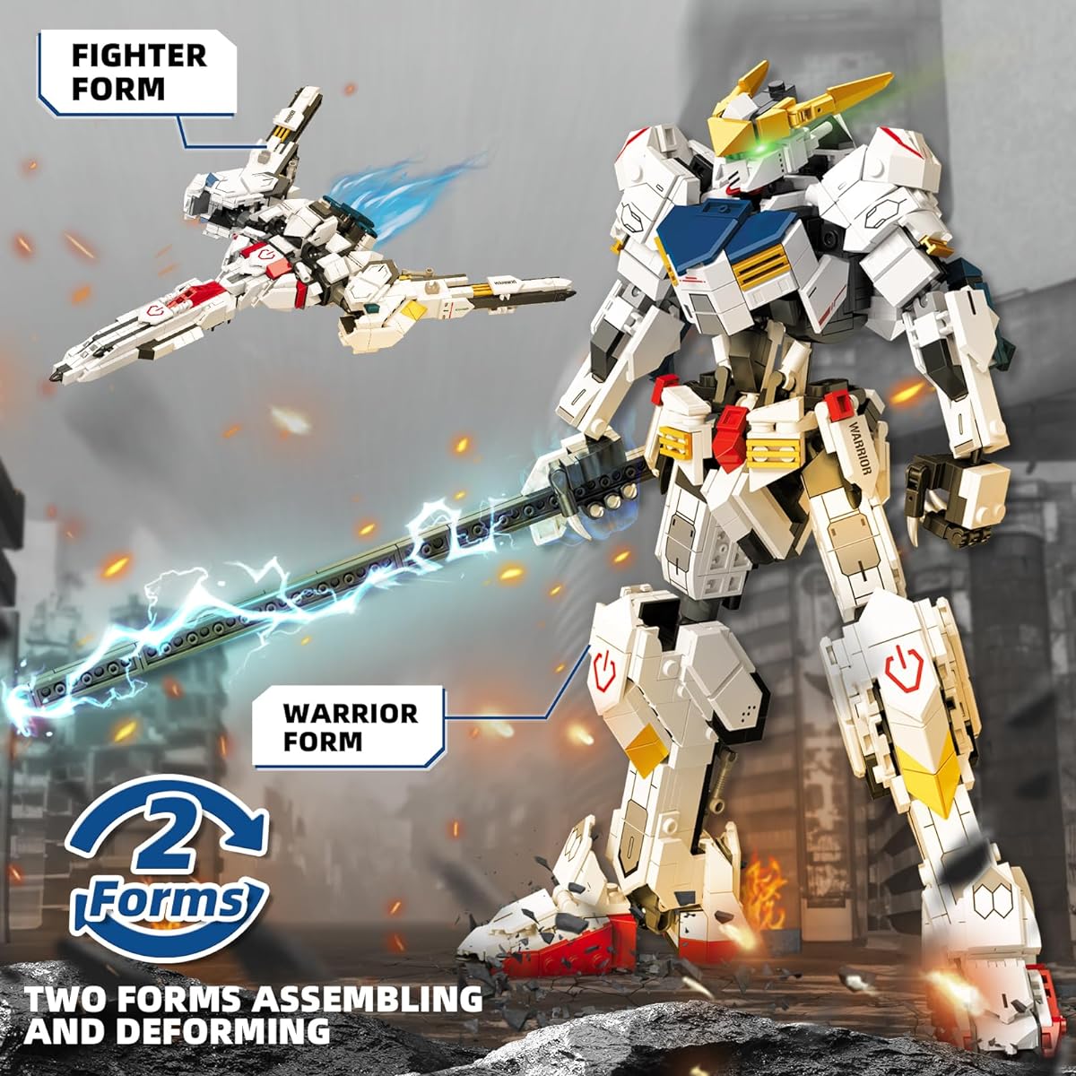 HIGH GODO Transforming Robot Building Set for Adults 2 in 1 City Warrior Mech & Fighter Building Toy Model 952 Pieces Creative Collectible Gifts for Boys Kids 8-12 Compatible with Lego, White