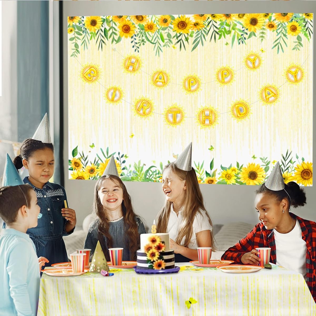 Cheerland 7x5ft Sunflower Backdrop Sunflower Birthday Party Fall Theme Hanging Decor Wedding Graduation Backdrop Sun Flower Baby Shower Banner Photo Bridal Shower Photo Props Room Wall Art