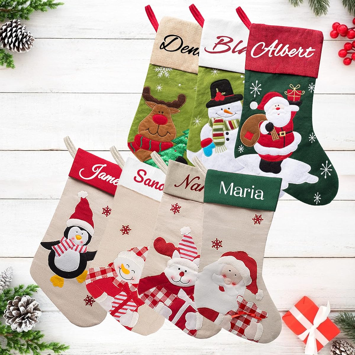 SIMIEEK Christmas Stockings with Name Set 1 2 3 4 6 7 Pack Christmas Stocking Gifts Christmas Indoor Fireplace Decoration