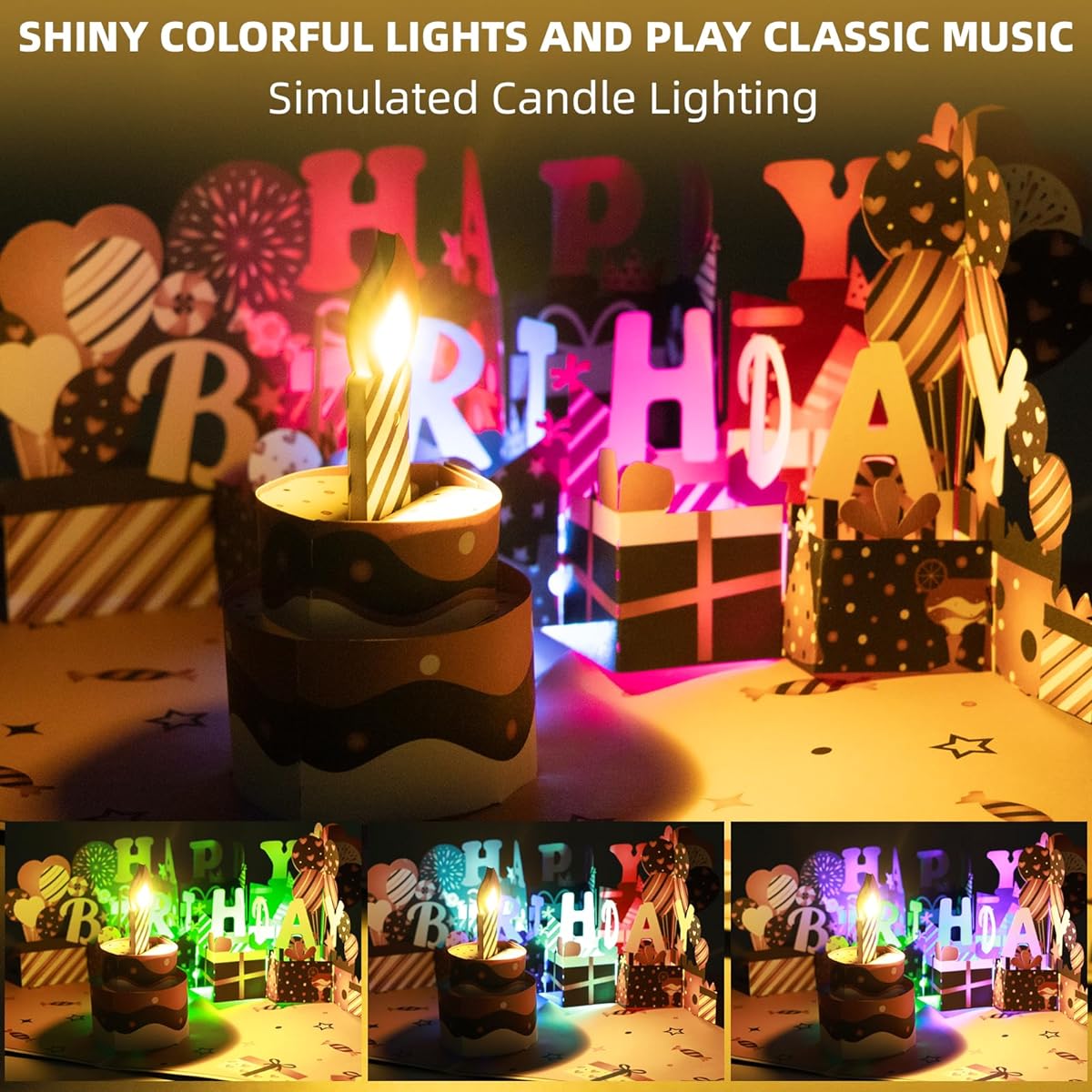 Pop Up Birthday Card,3D Musical Birthday Card with Blowable Light Candle Cake & Colorful Lights,Funny Happy Birthday Greeting Card,Gift for Women, Men, Sister, Kids