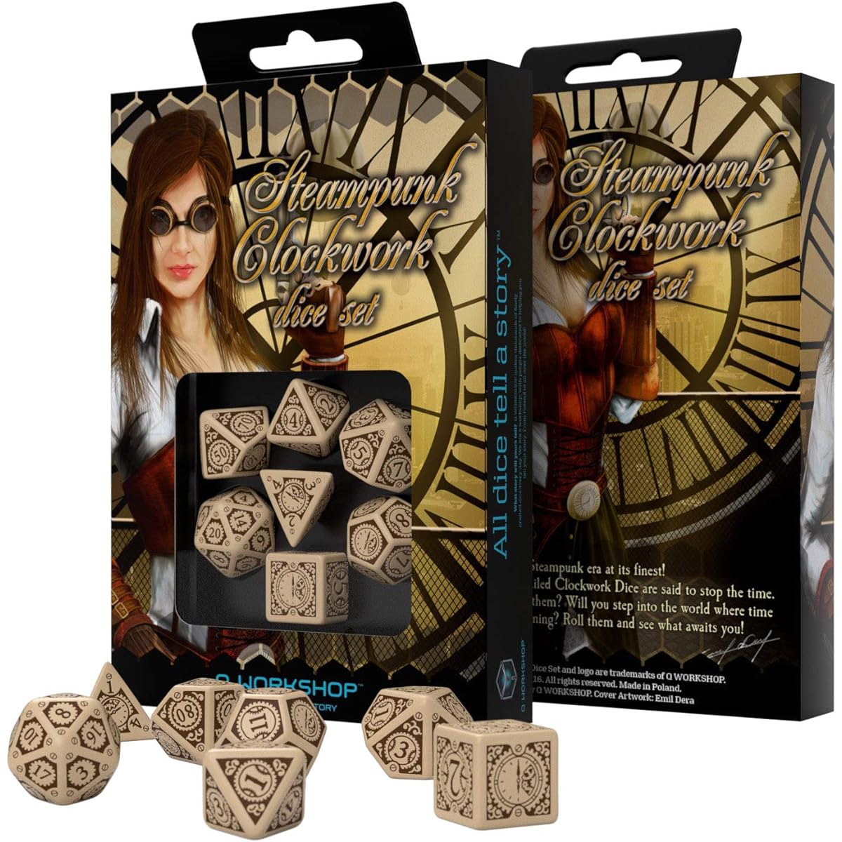 Beige & Brown Steampunk Clockwork Dice Set